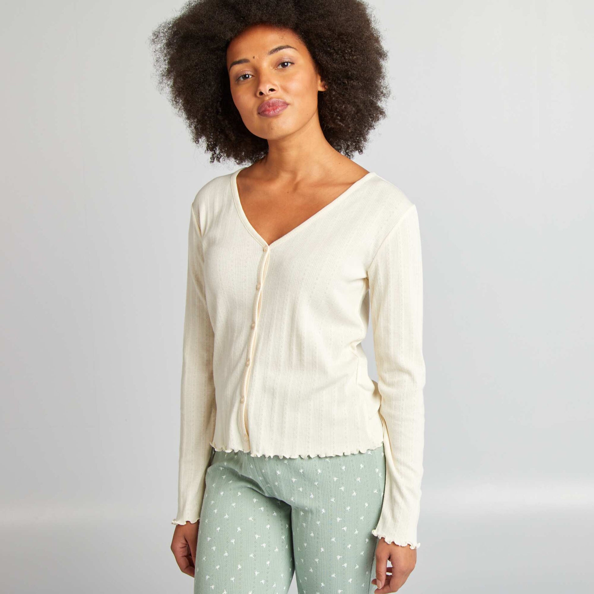 Gilet de nuit en maille pointelle CRèME