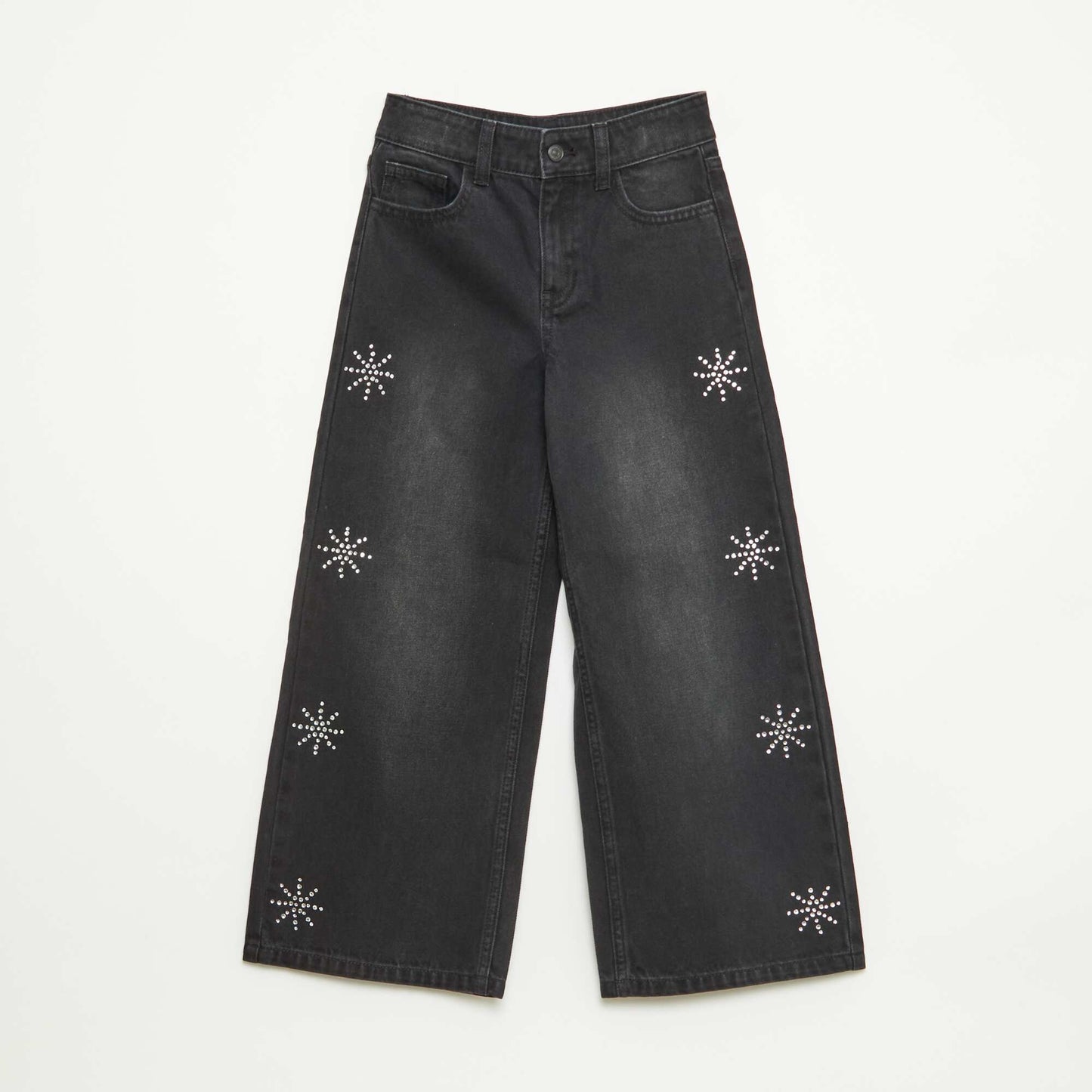 Jean large avec flocons à strass GRIS