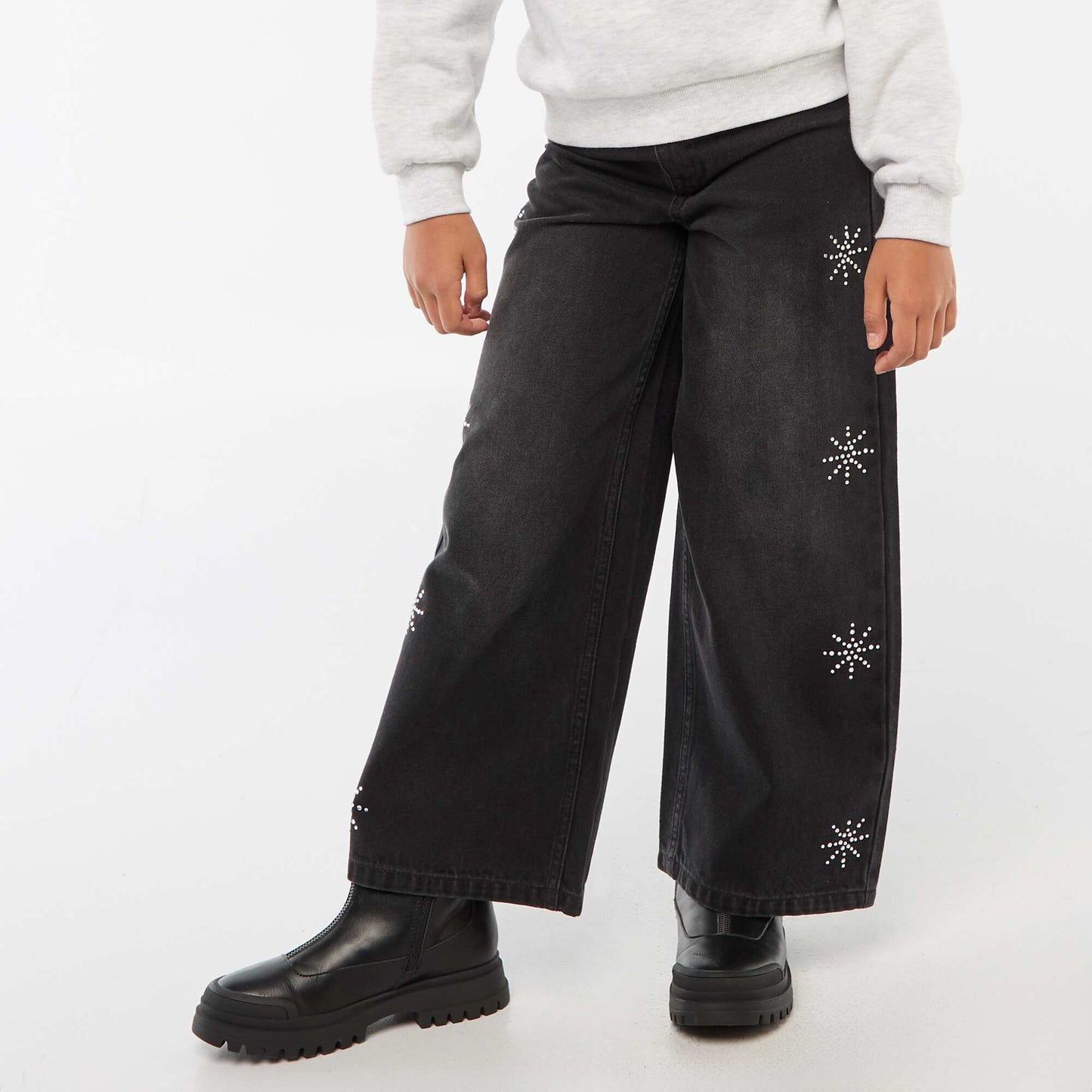 Jean large avec flocons à strass GRIS
