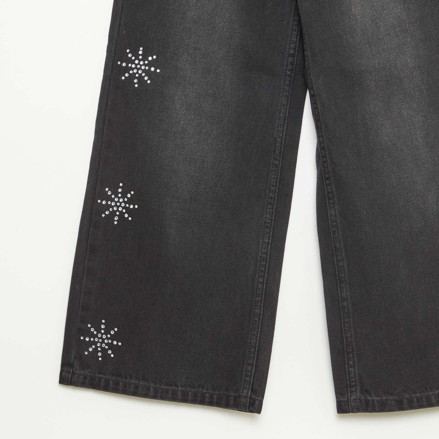 Jean large avec flocons à strass GRIS