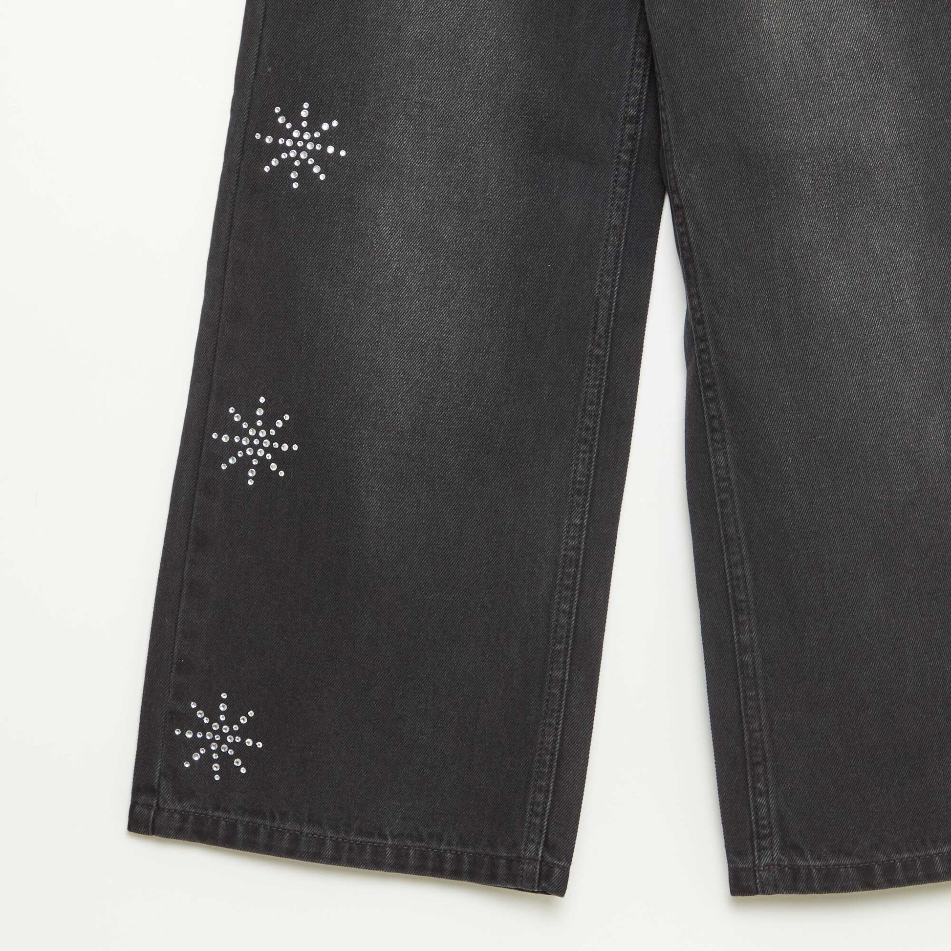 Jean large avec flocons à strass GRIS