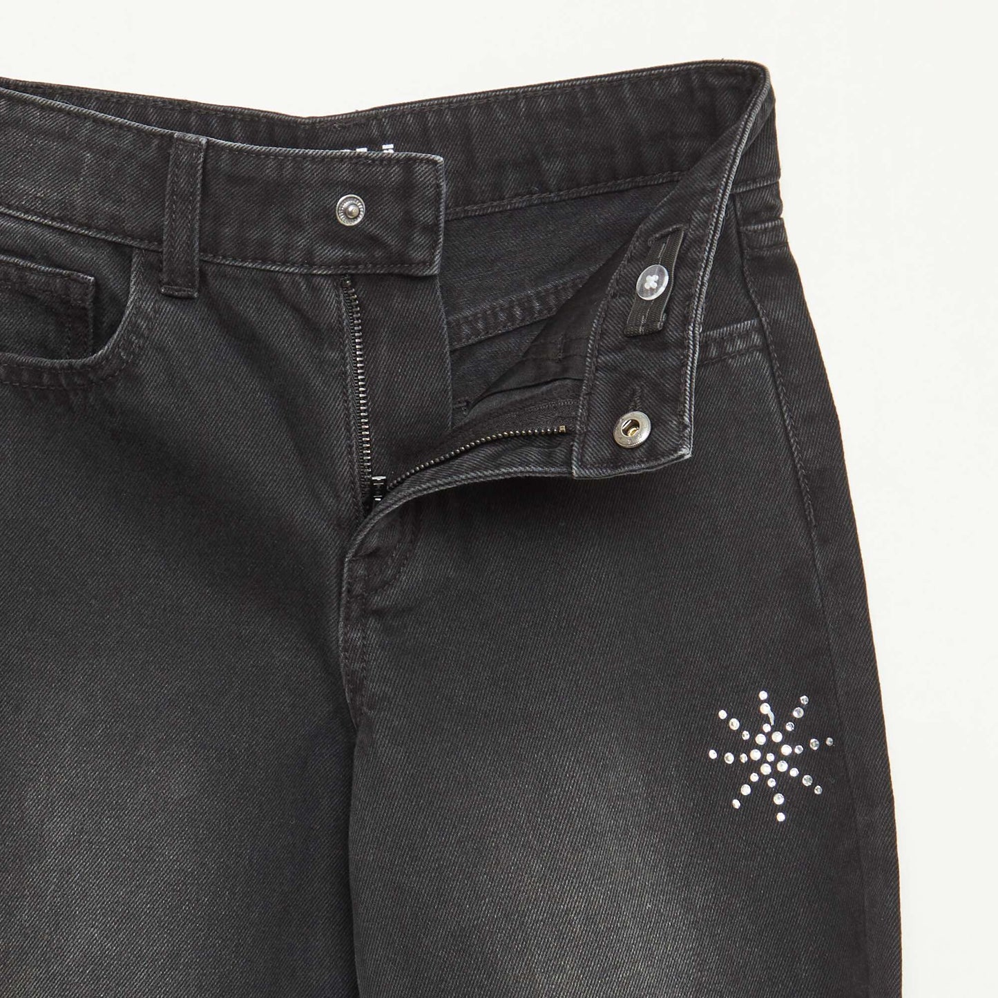 Jean large avec flocons à strass GRIS