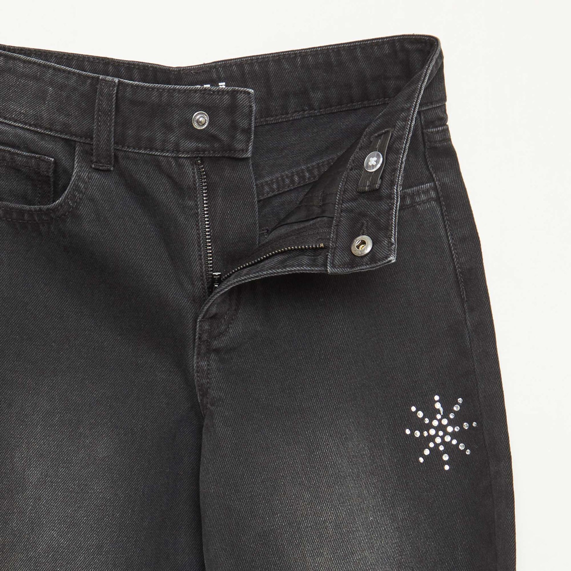 Jean large avec flocons à strass GRIS