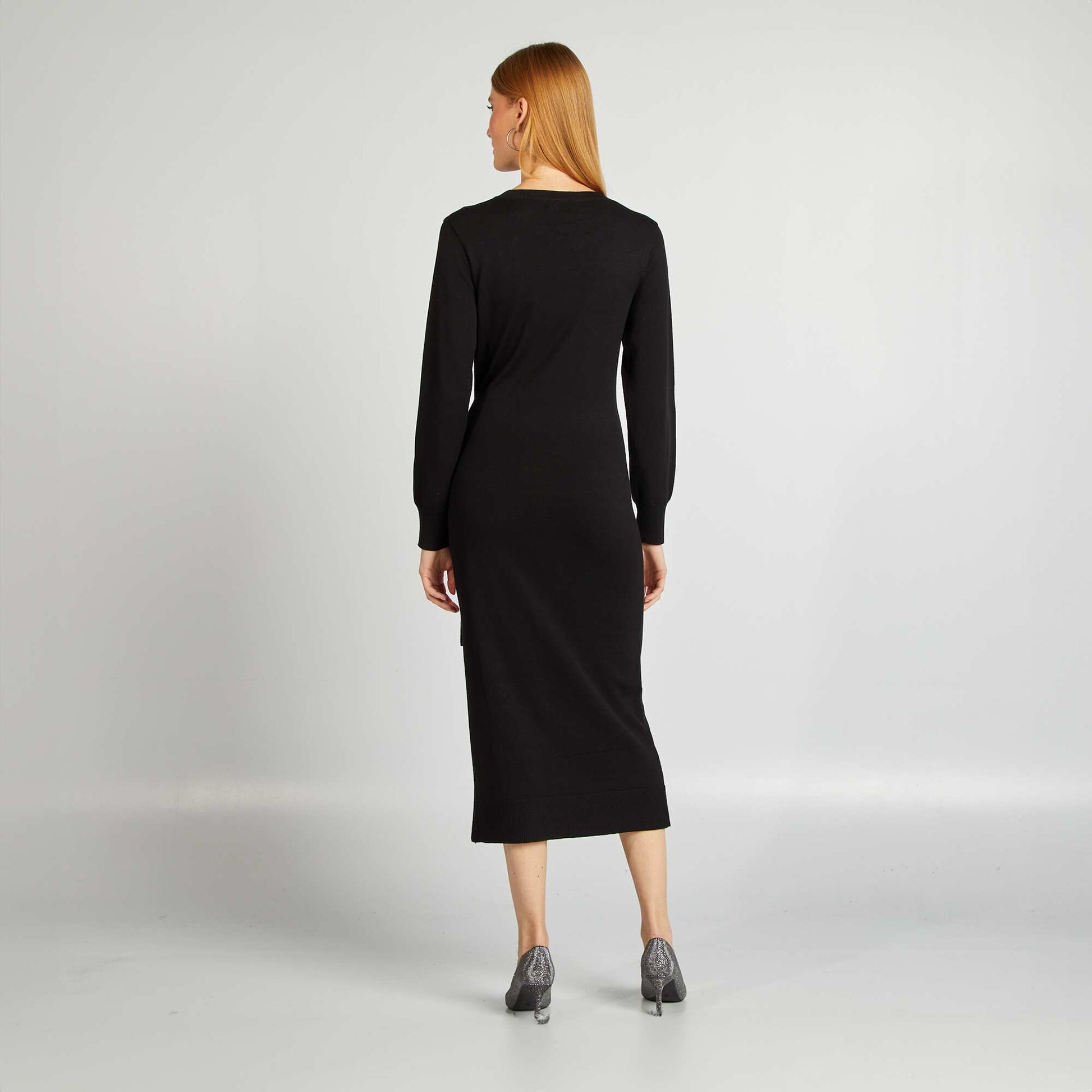 Robe pull midi à ceinturer NOIR