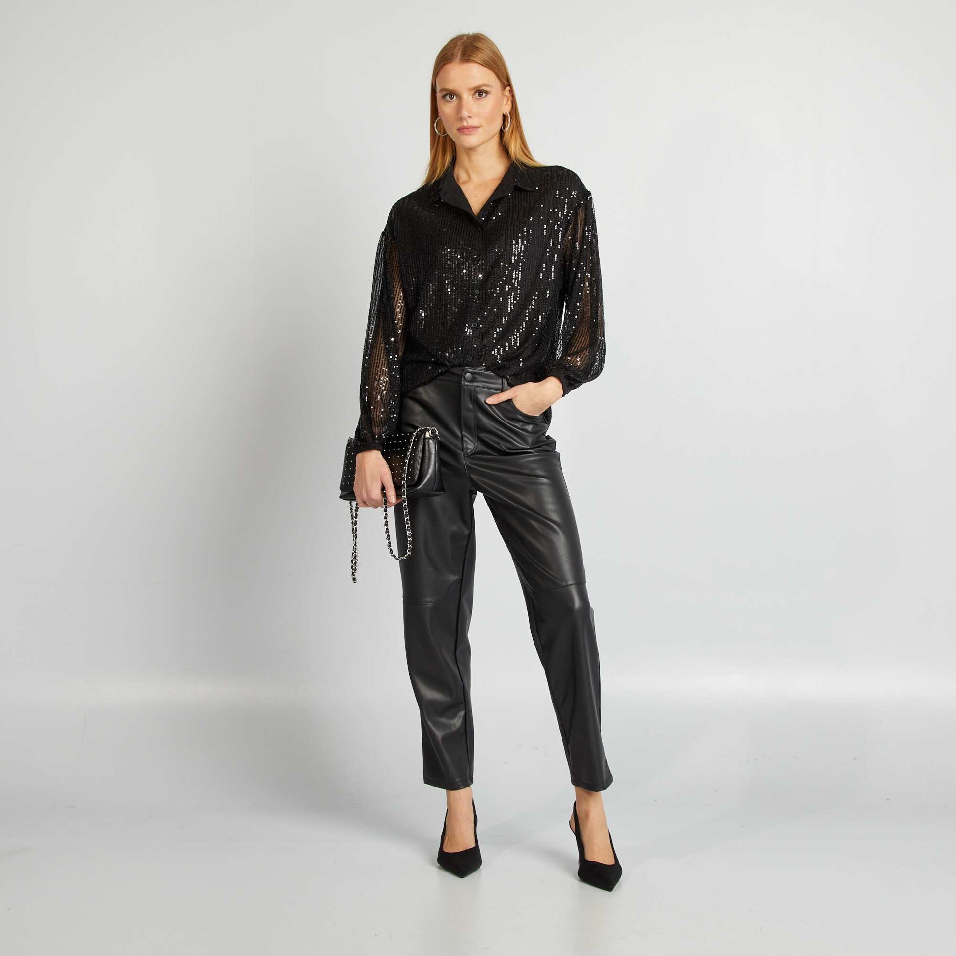 Pantalon droit en simili NOIR