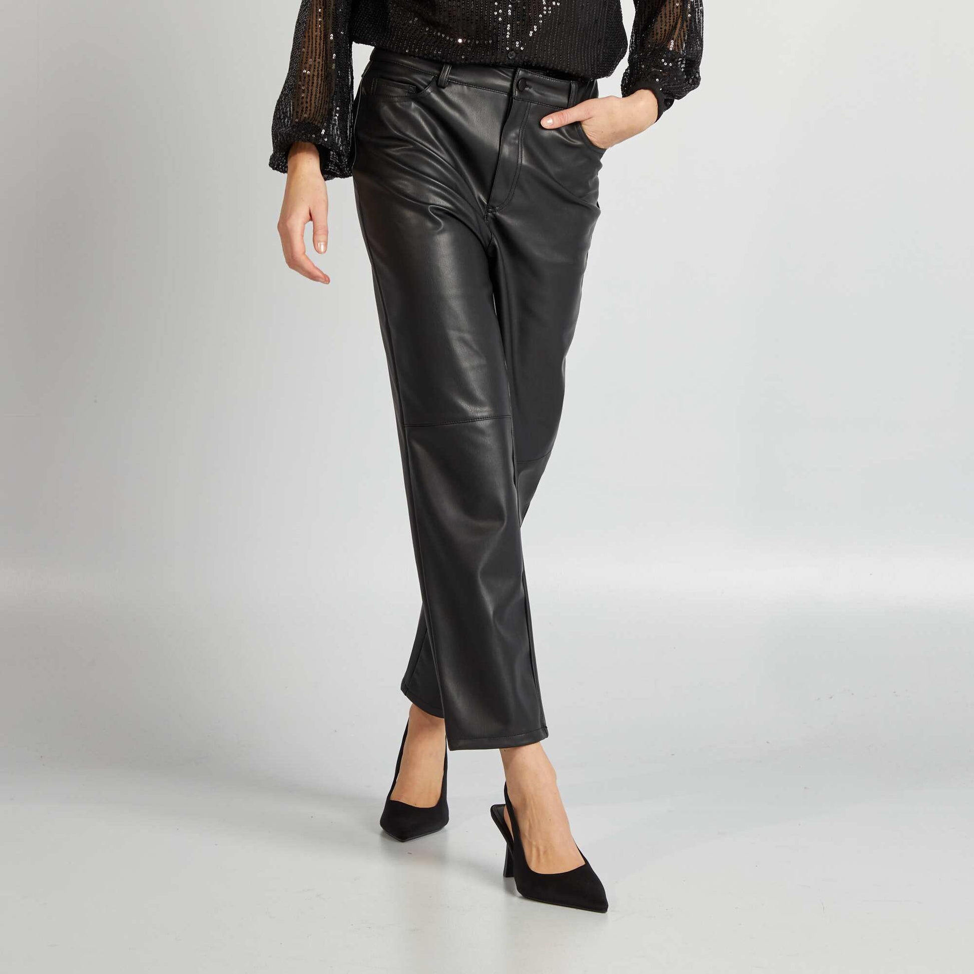 Pantalon droit en simili NOIR