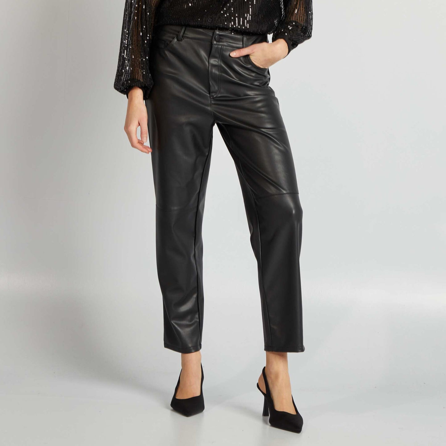 Pantalon droit en simili NOIR