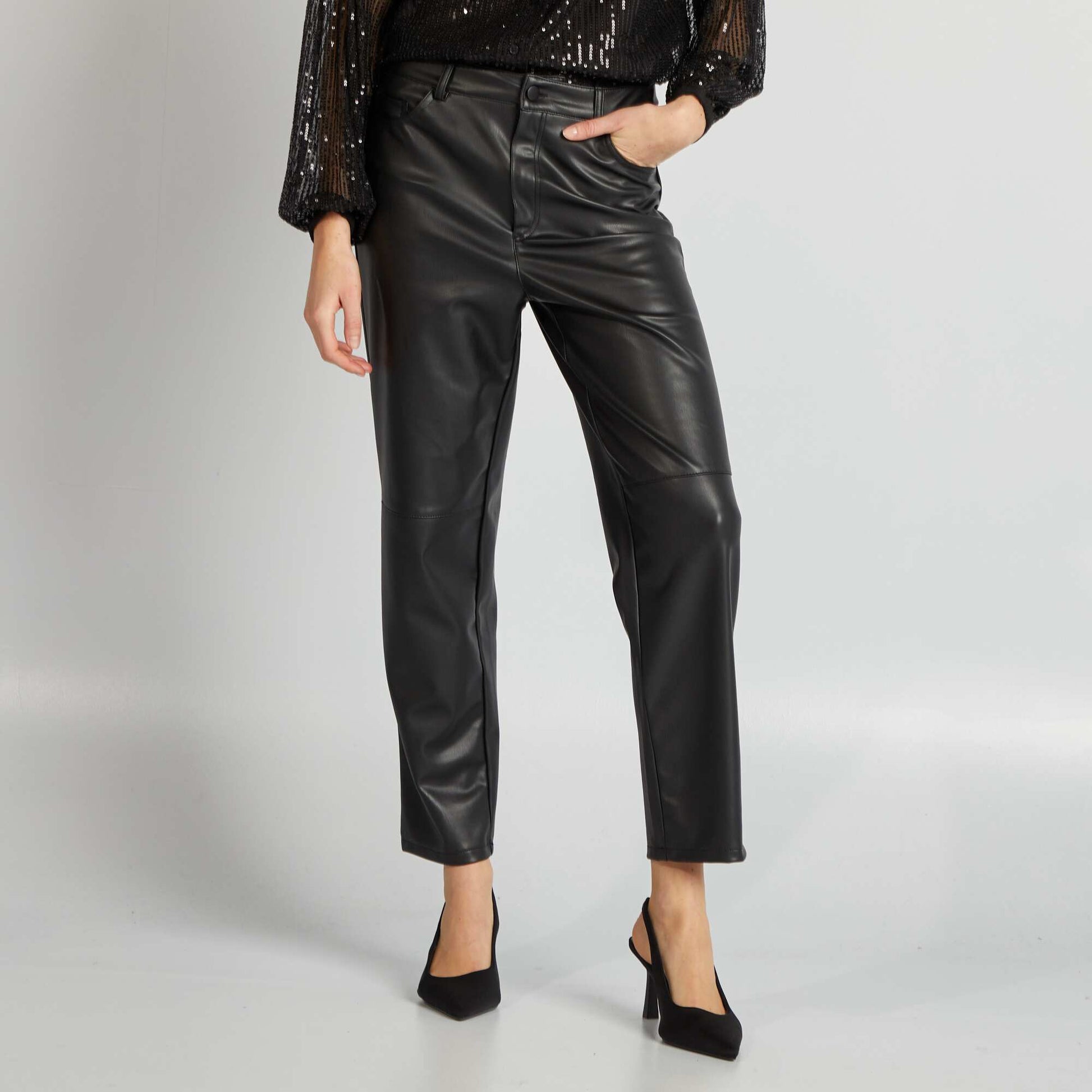 Pantalon droit en simili NOIR
