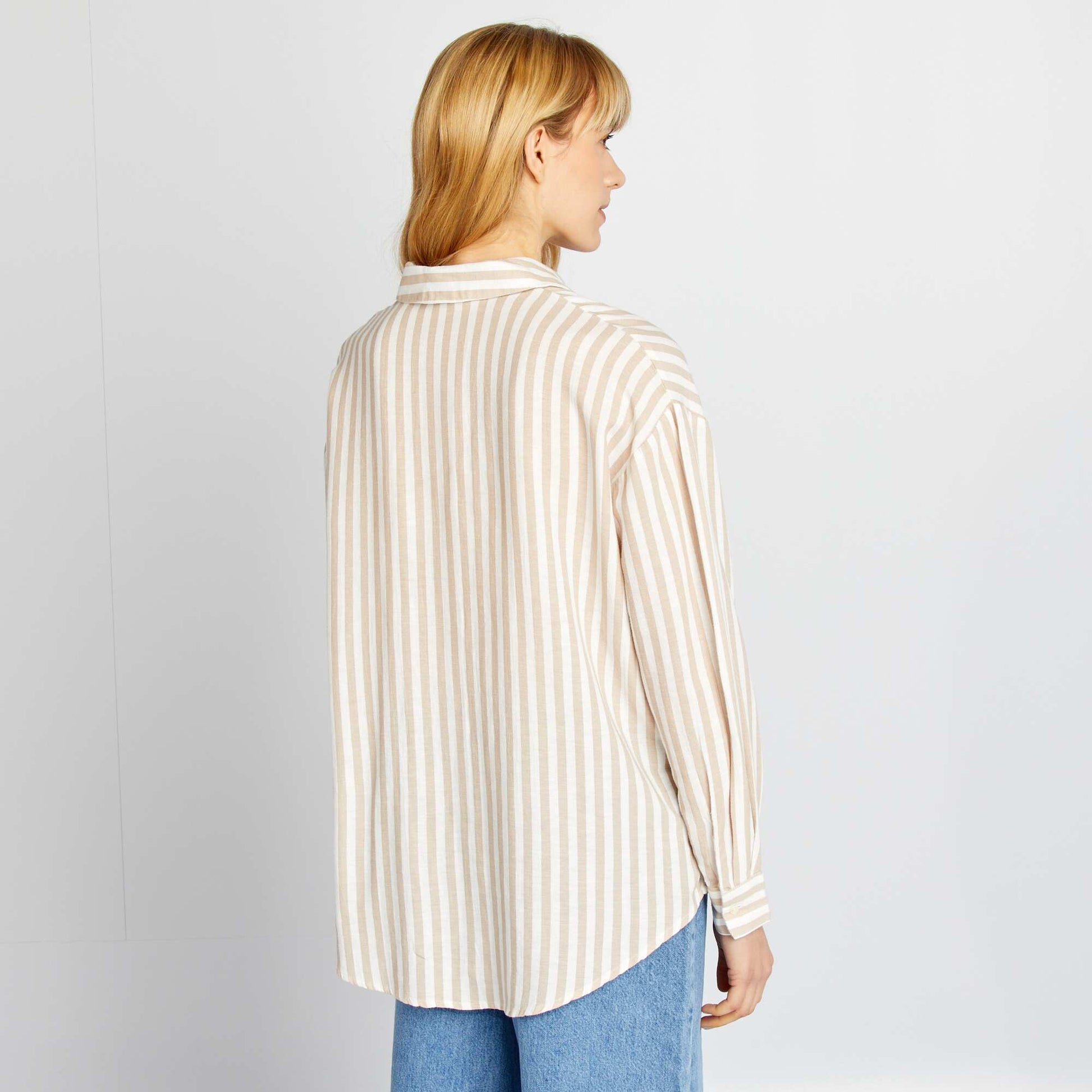 Chemisier long avec poche poitrine avec 20% de lin BEIGE