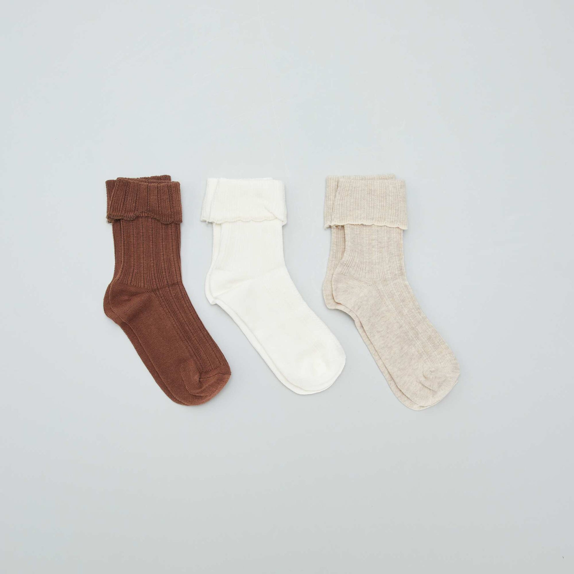 Chaussettes avec revers en maille - Lot de 3 BLANC/BEIGE/MARRON