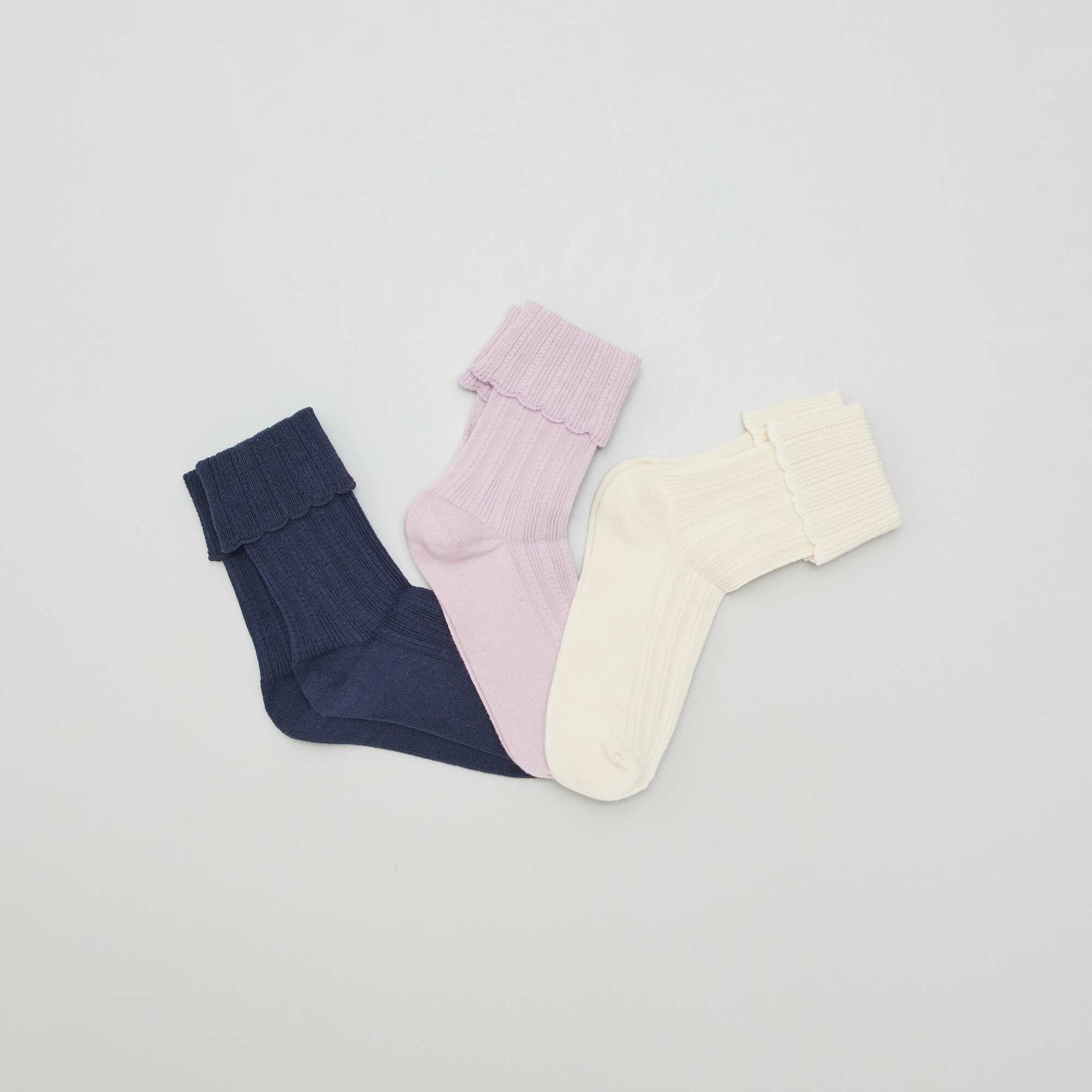 Chaussettes avec revers en maille - Lot de 3 LILAS/ECRU/MARRINE