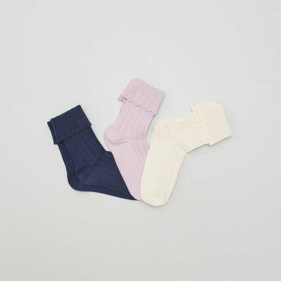 Chaussettes avec revers en maille - Lot de 3 LILAS/ECRU/MARRINE