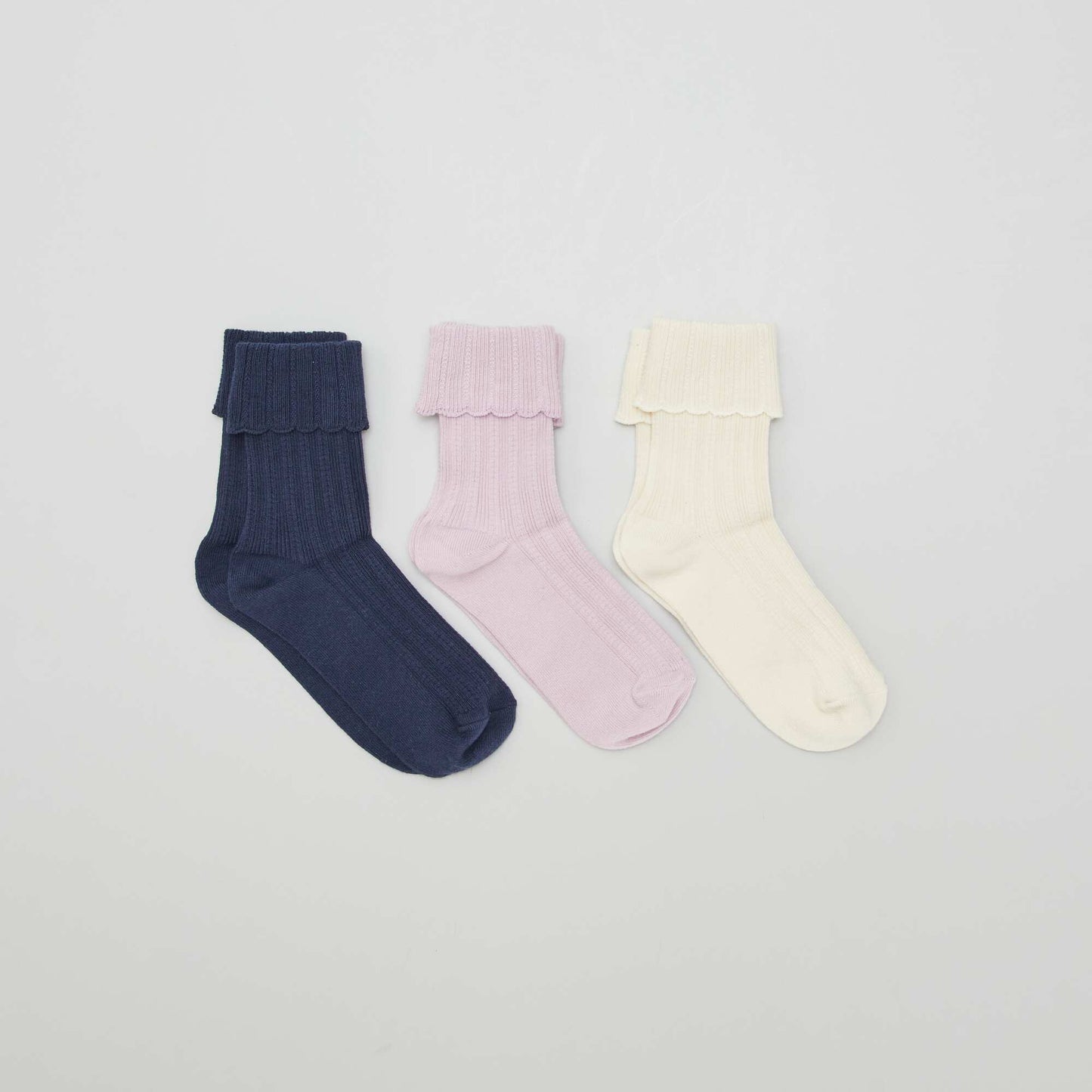 Chaussettes avec revers en maille - Lot de 3 LILAS/ECRU/MARRINE