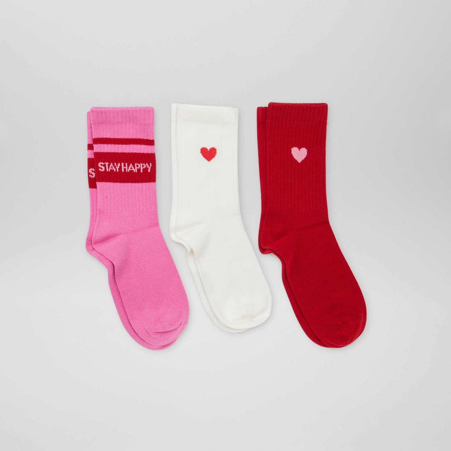 Lot de 3 paires de chaussettes fantaisies de type sport ROSE