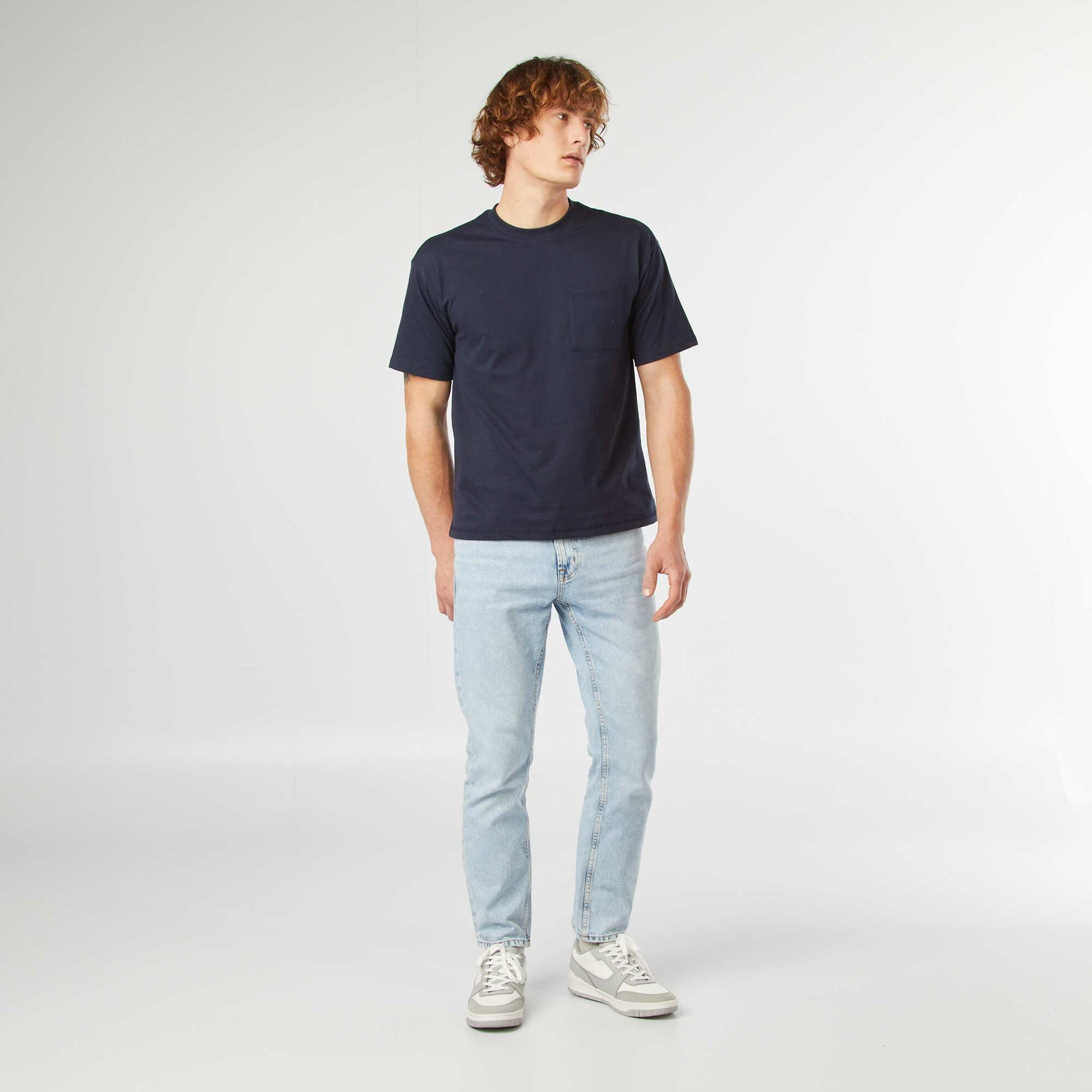T-shirt uni avec poche poitrine BLEU