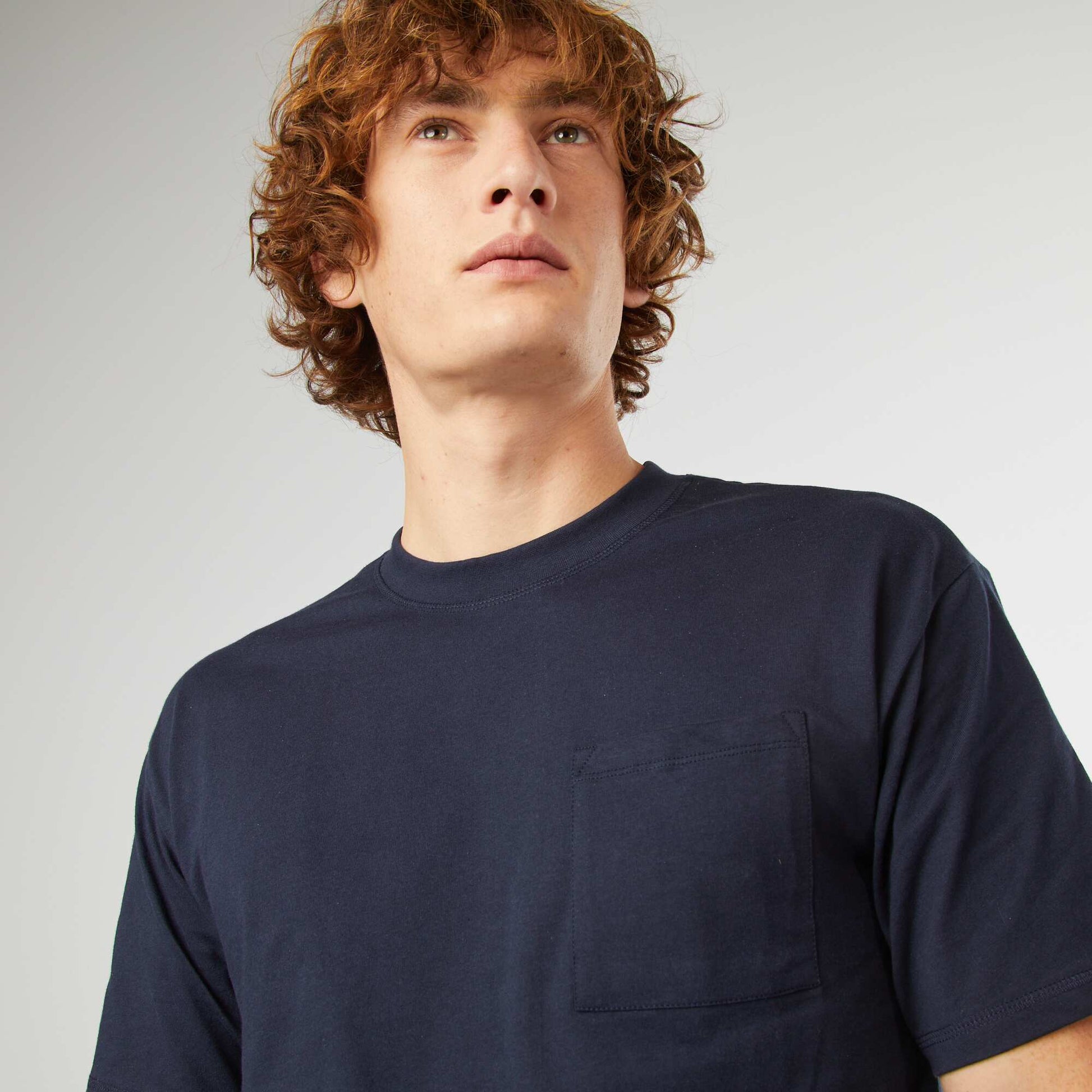 T-shirt uni avec poche poitrine BLEU