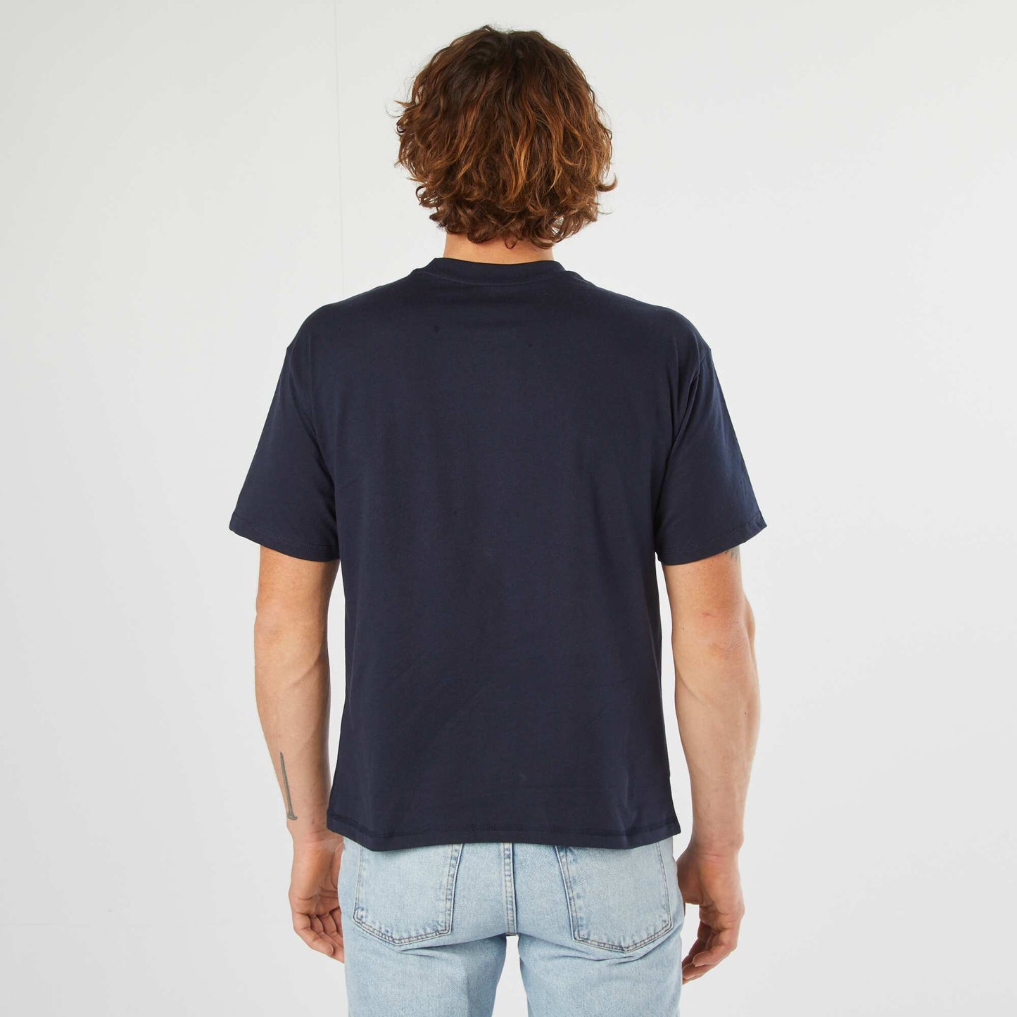 T-shirt uni avec poche poitrine BLEU