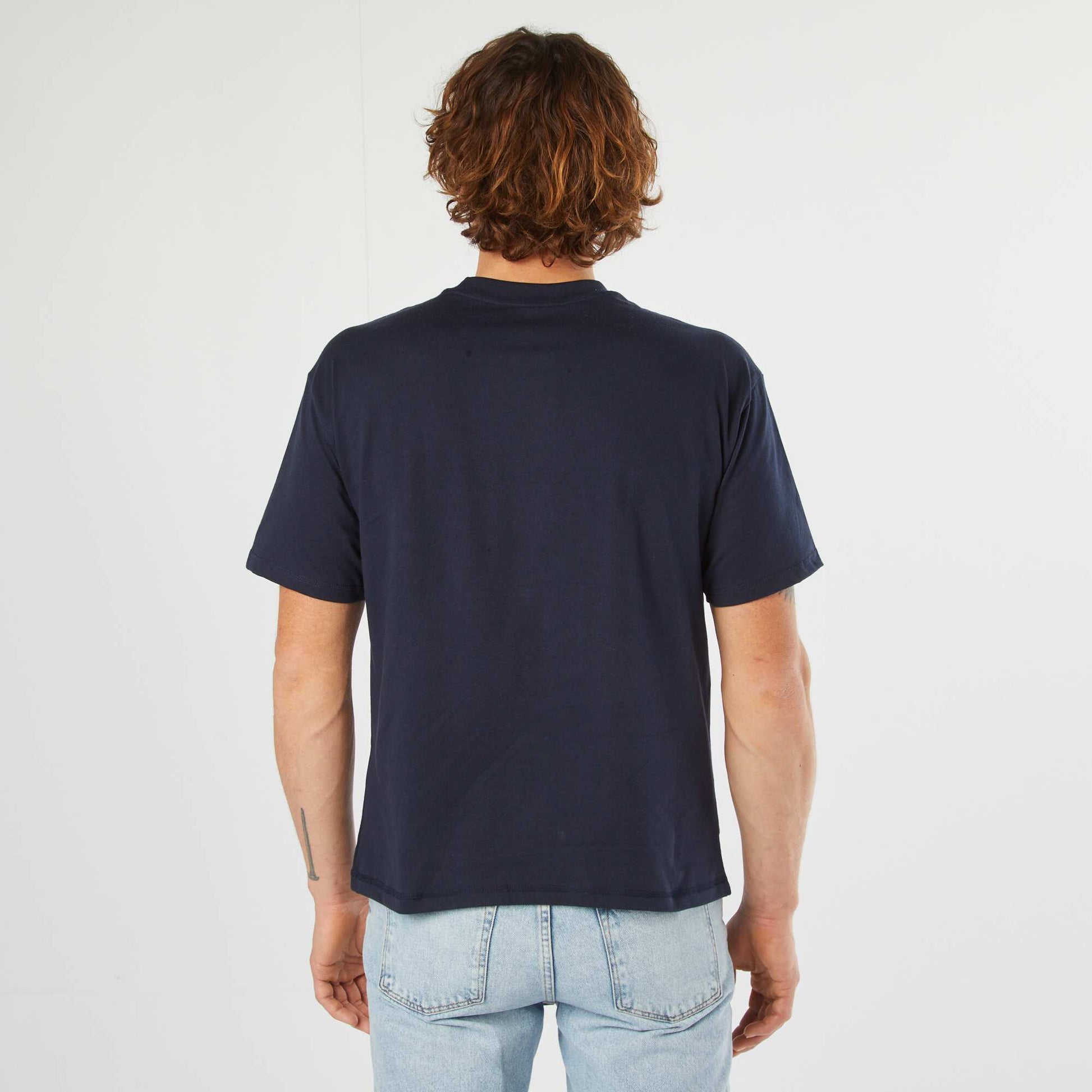 T-shirt uni avec poche poitrine BLEU