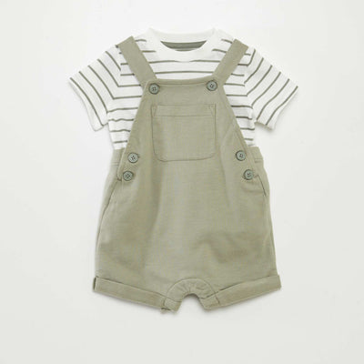 Ensemble salopette short + t-shirt - 2 pièces VERT