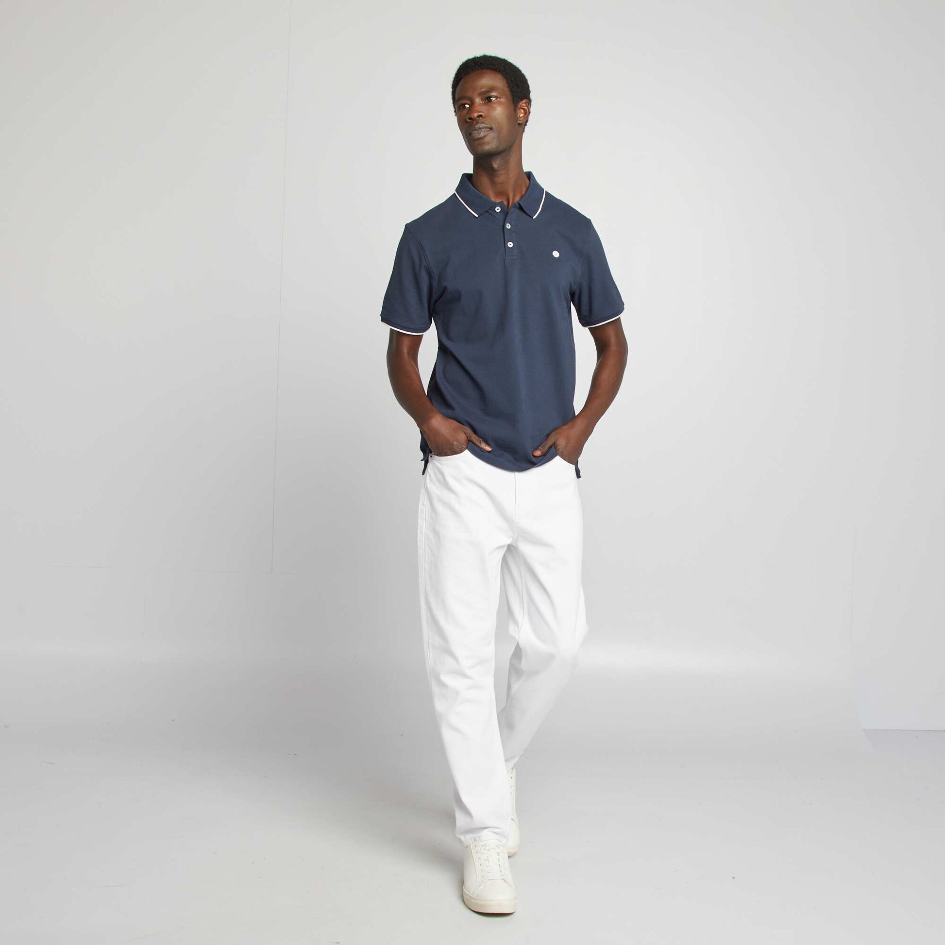 Polo en piqué  de coton BLEU MARINE