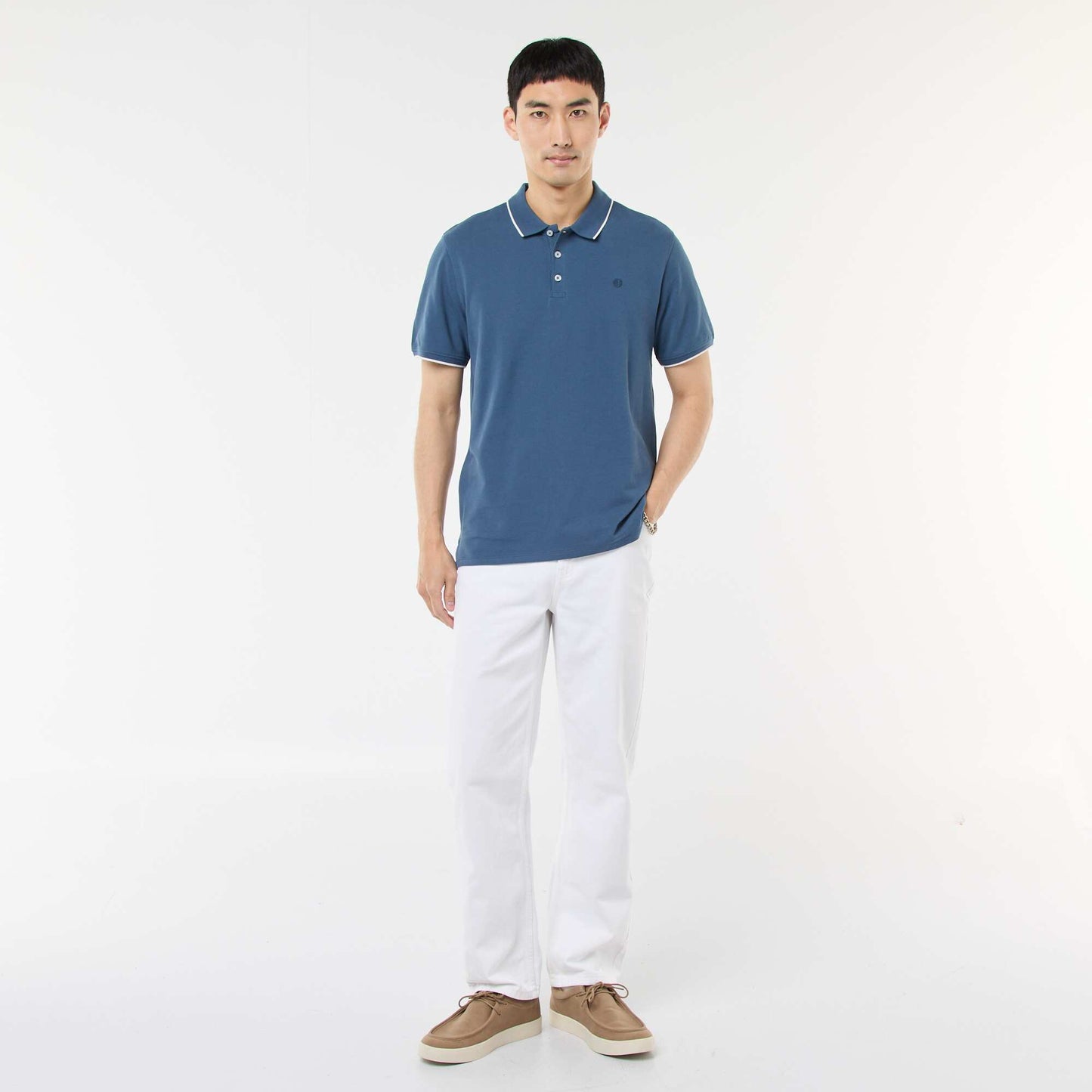 Polo en piqué  de coton BLEU