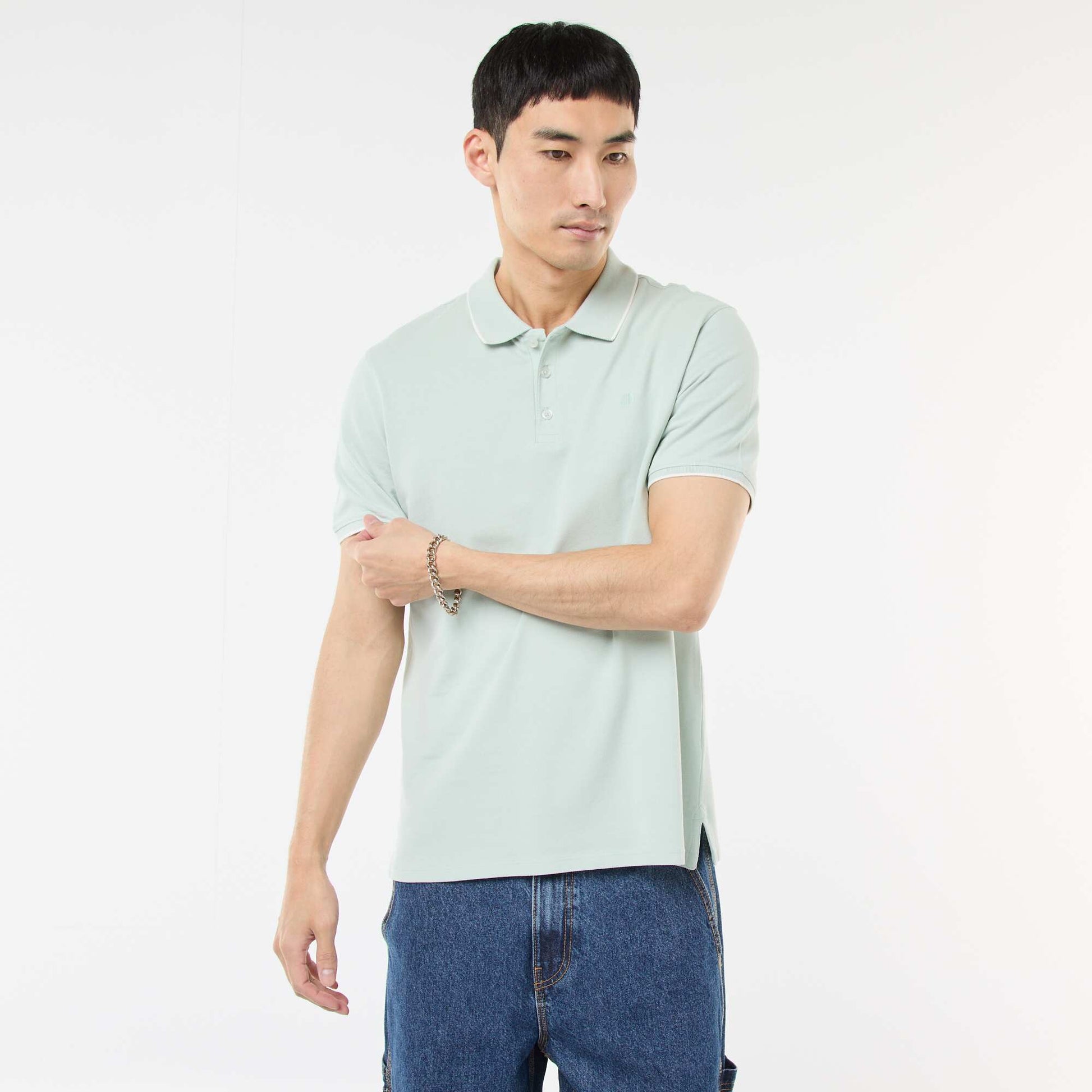Polo en piqué  de coton BLEU
