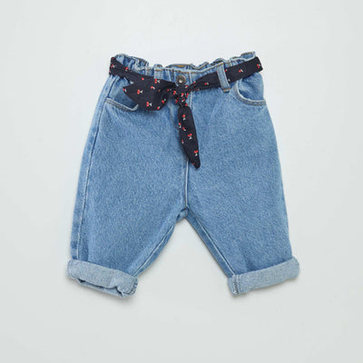 Jean paperbag + ceinture à motif BLEU