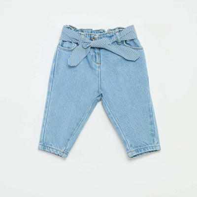 Jean paperbag + ceinture à motif BLEU