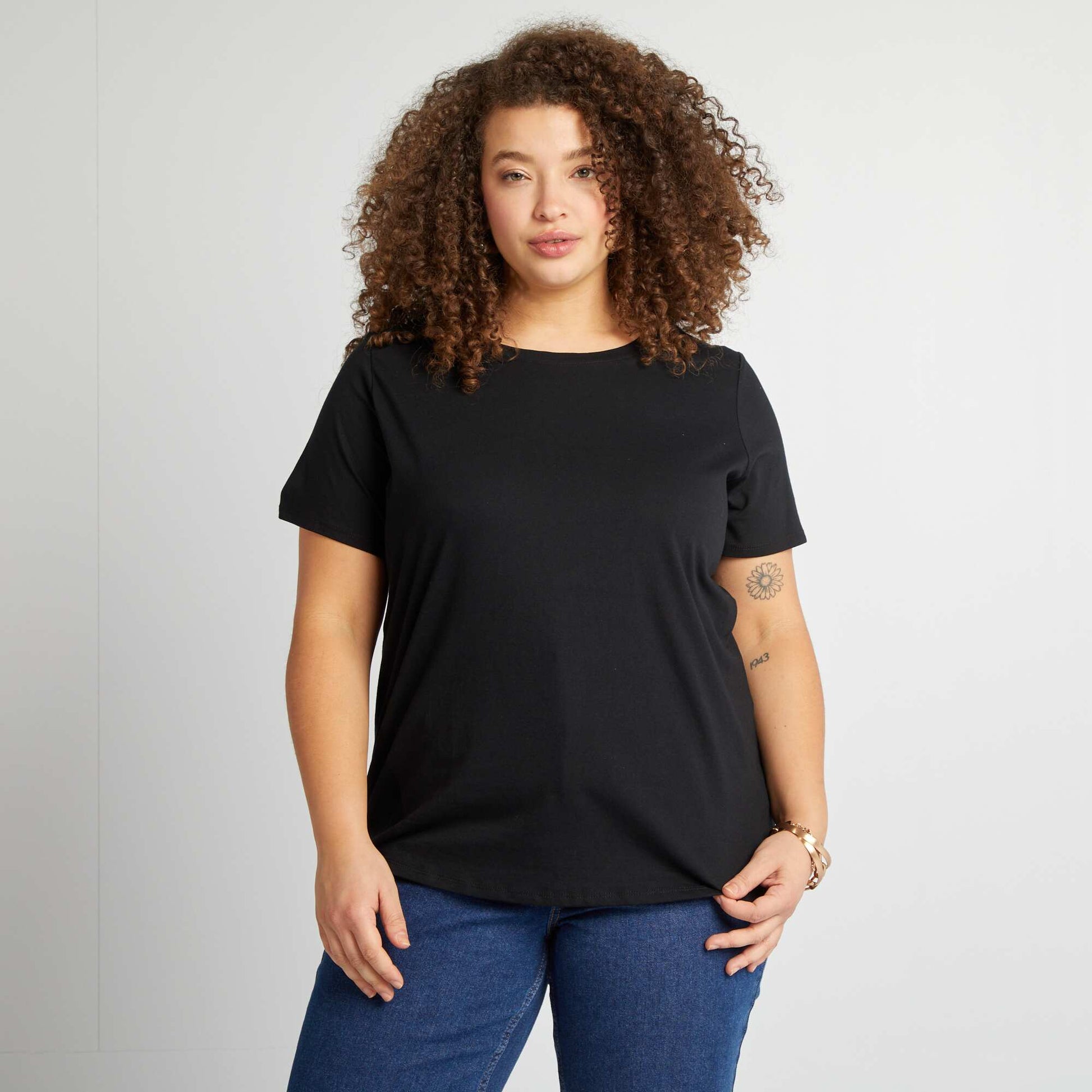 T-shirt en maille jersey manches courtes NOIR