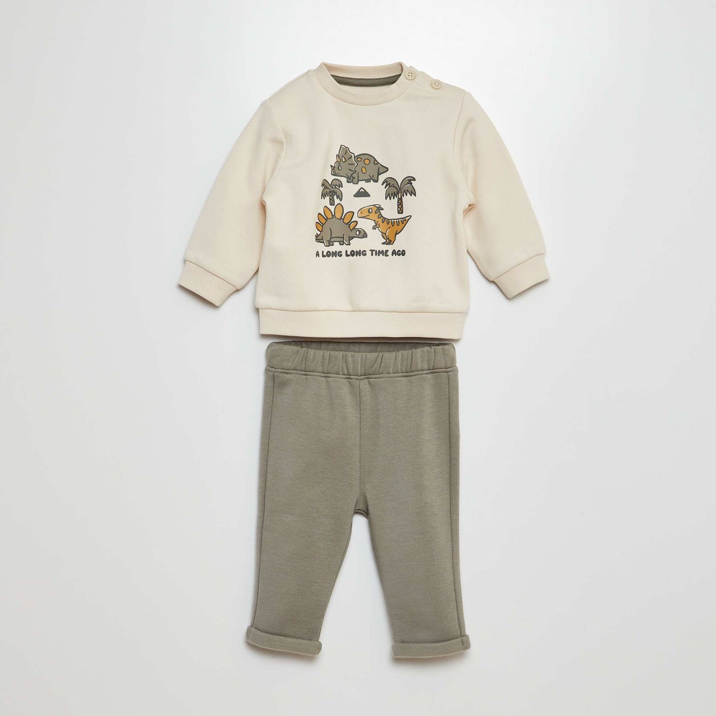 Ensemble sweat imprimé + jogging BLANC/KAKI