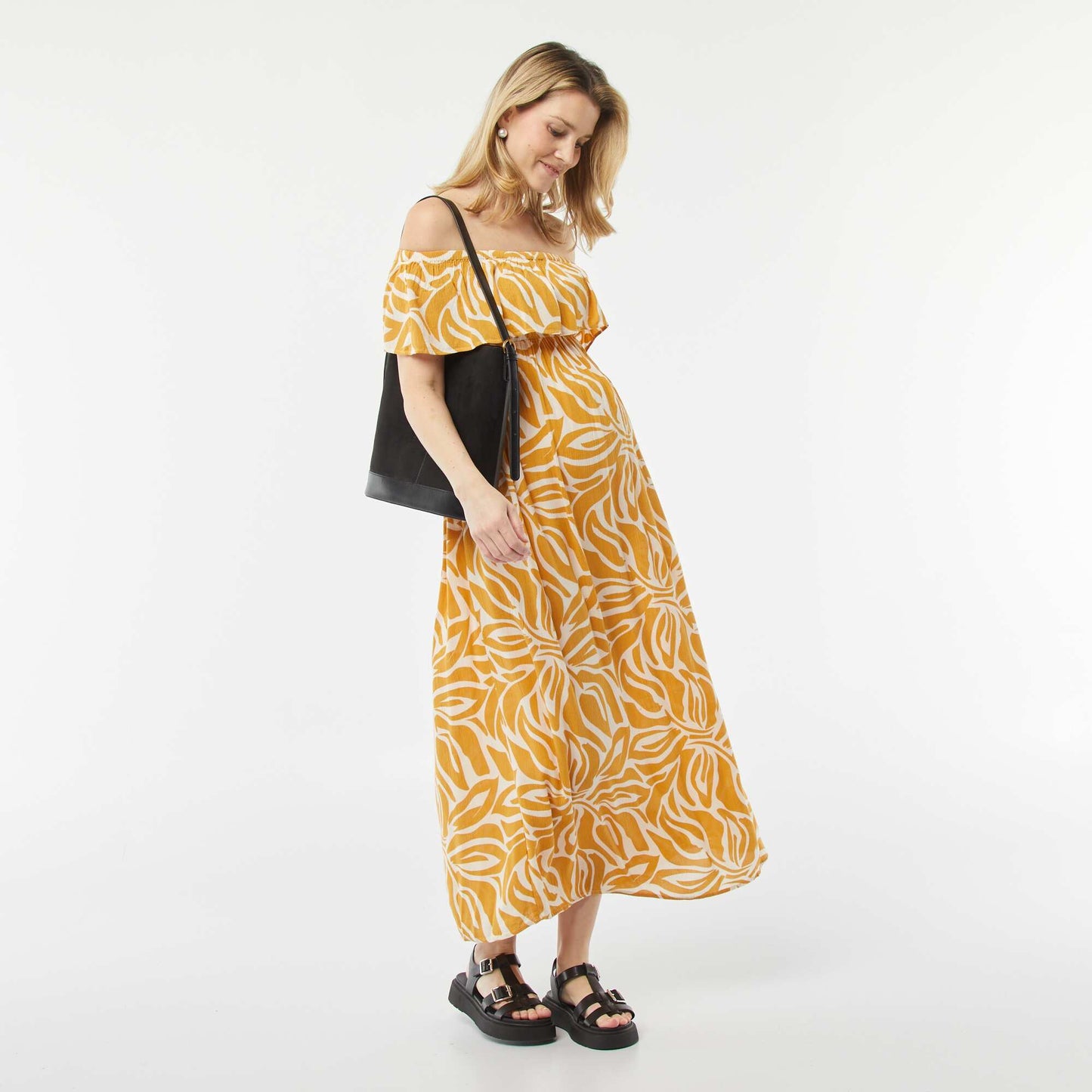 Robe longue à col bardot JAUNE