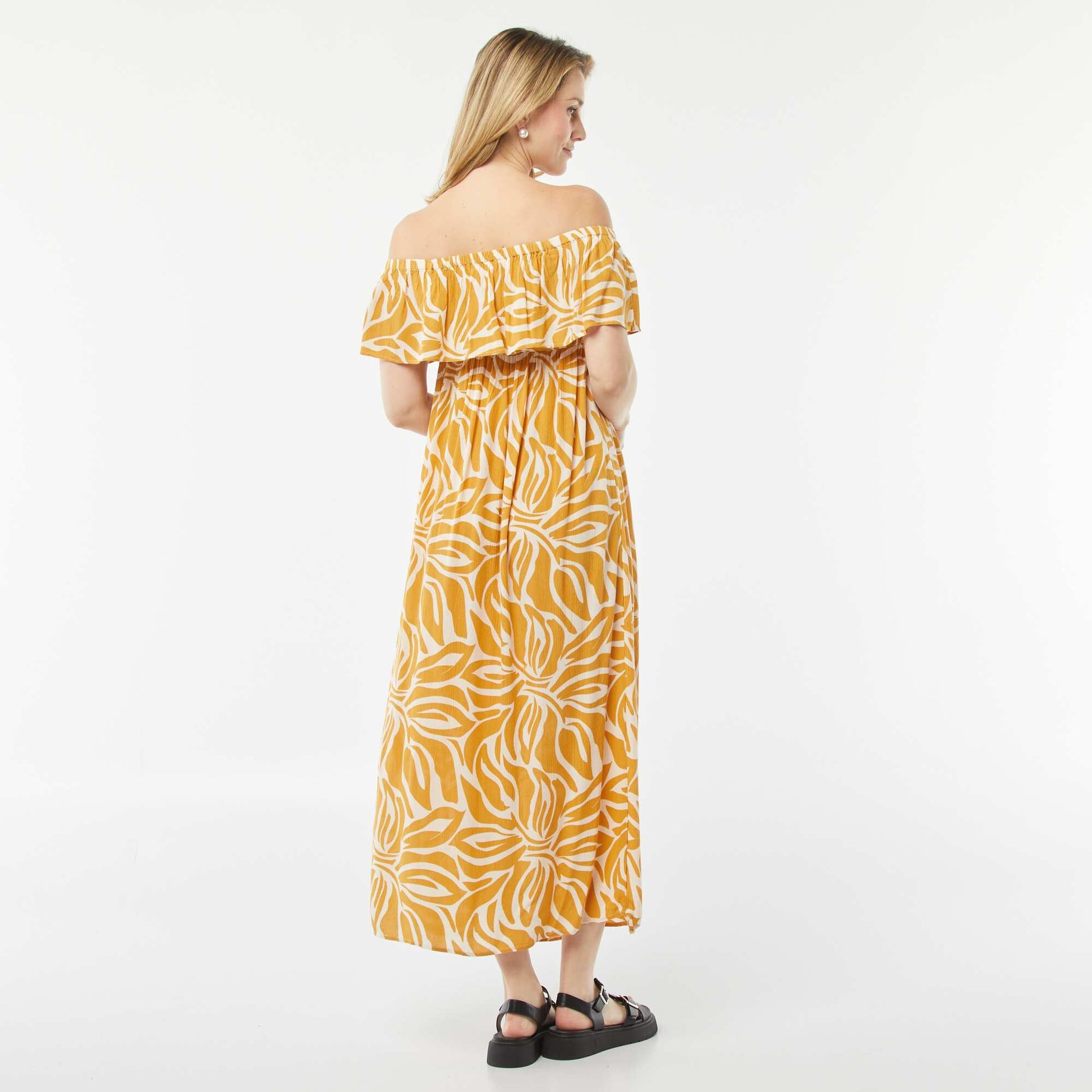 Robe longue à col bardot JAUNE
