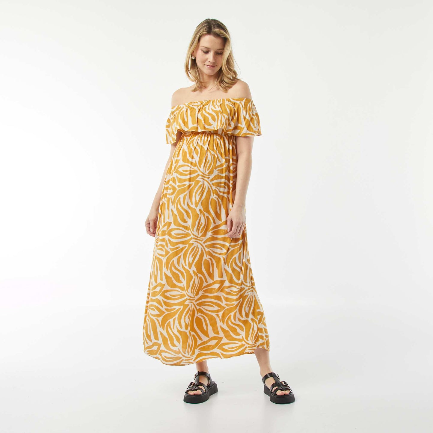 Robe longue à col bardot JAUNE