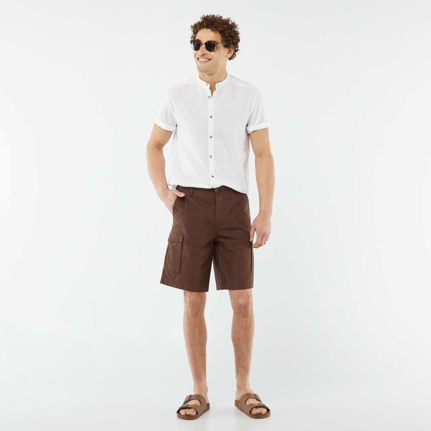 Chemise unie manches courtes col mao BLANC
