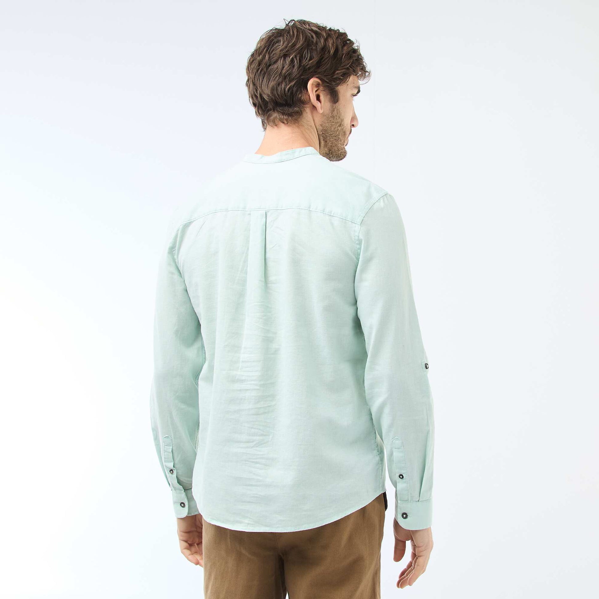 Chemise col mao avec lin VERT