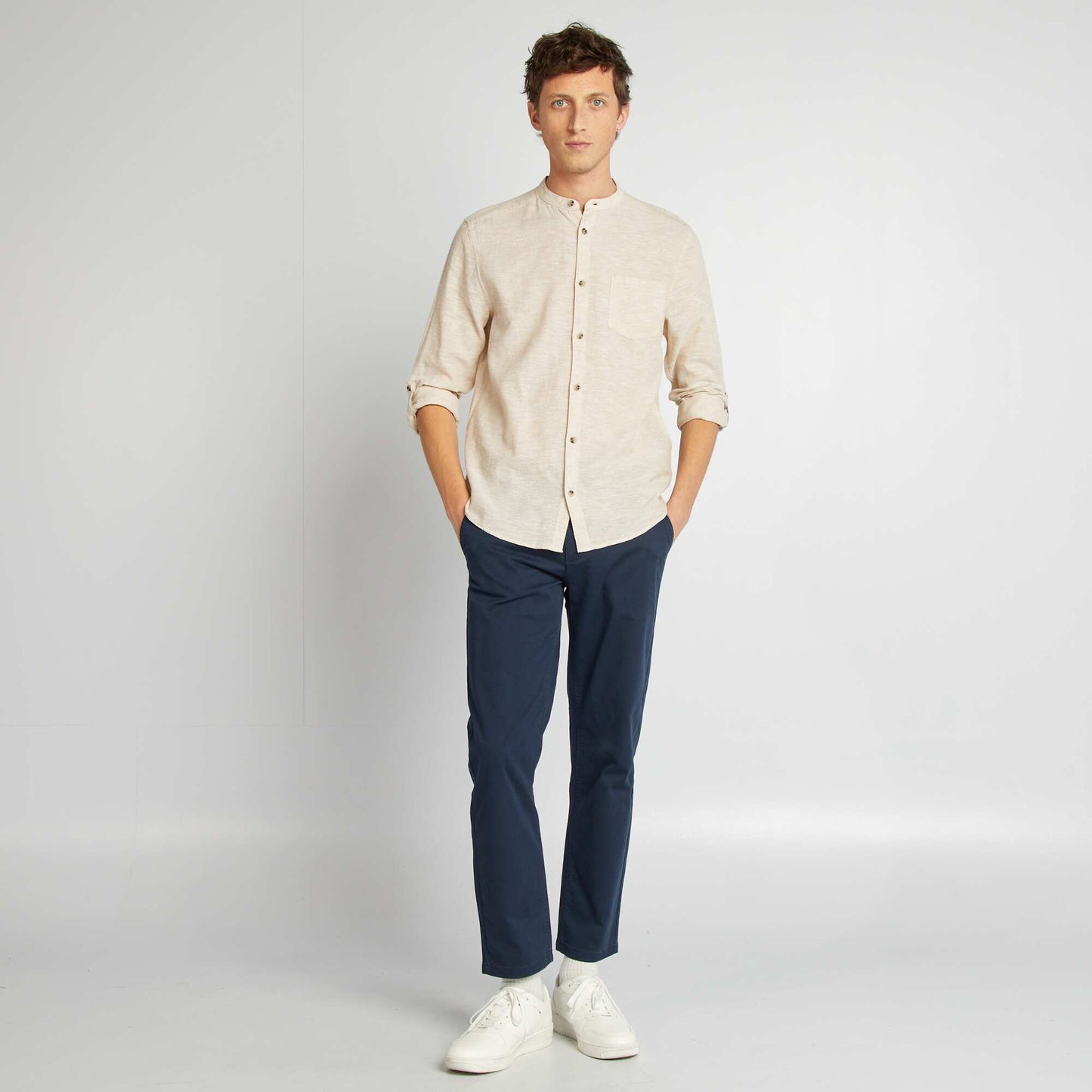 Chemise col mao avec lin ECRU
