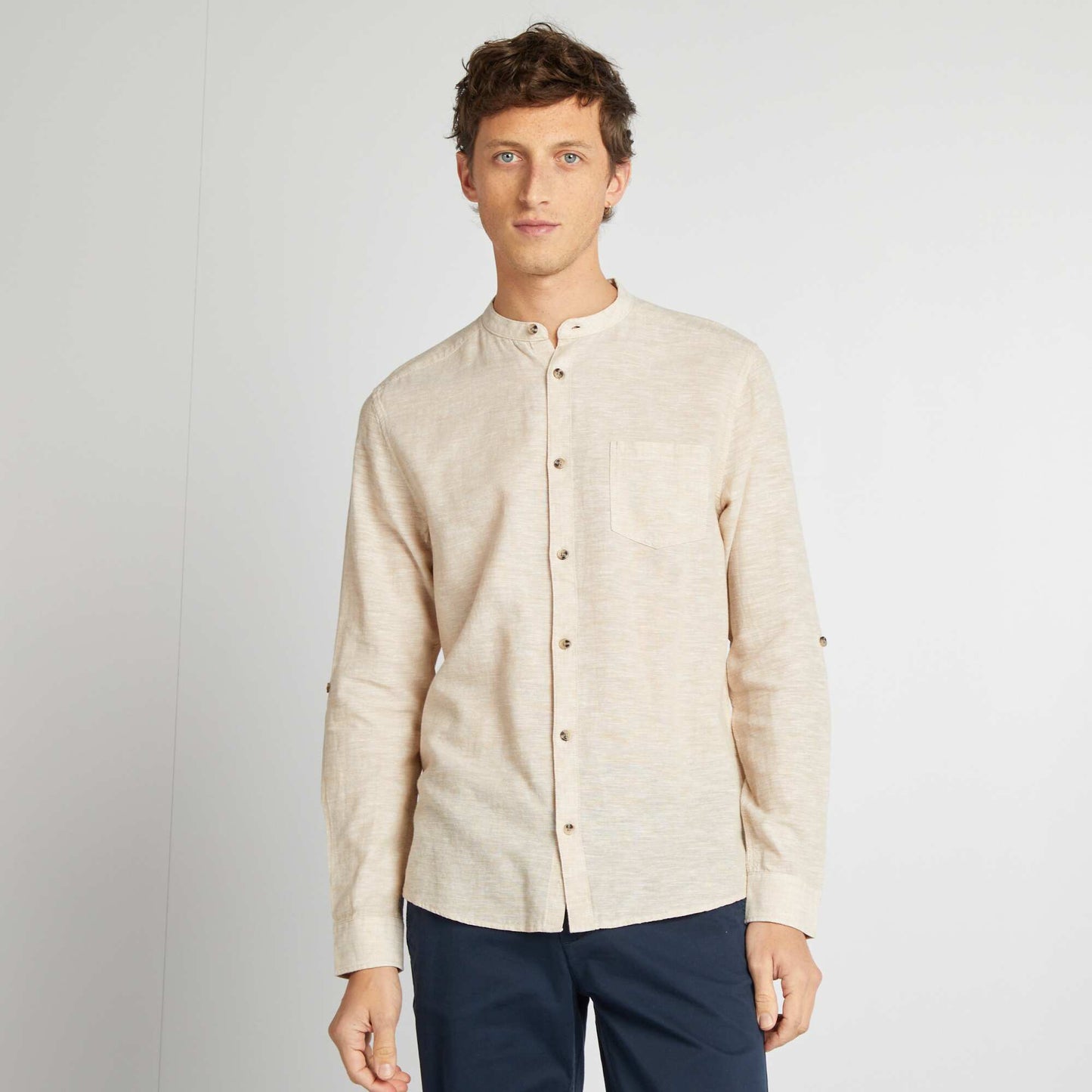 Chemise col mao avec lin ECRU