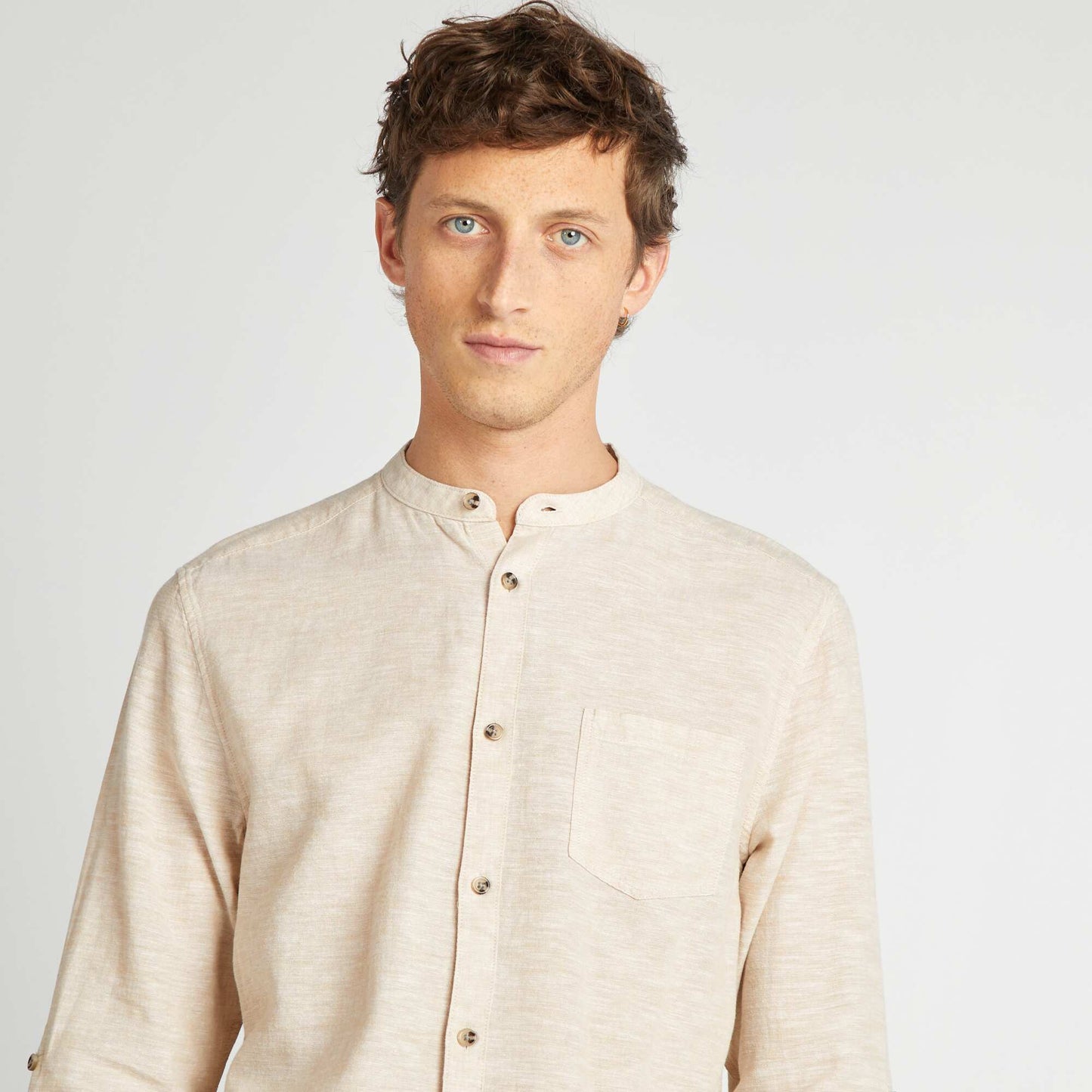 Chemise col mao avec lin ECRU