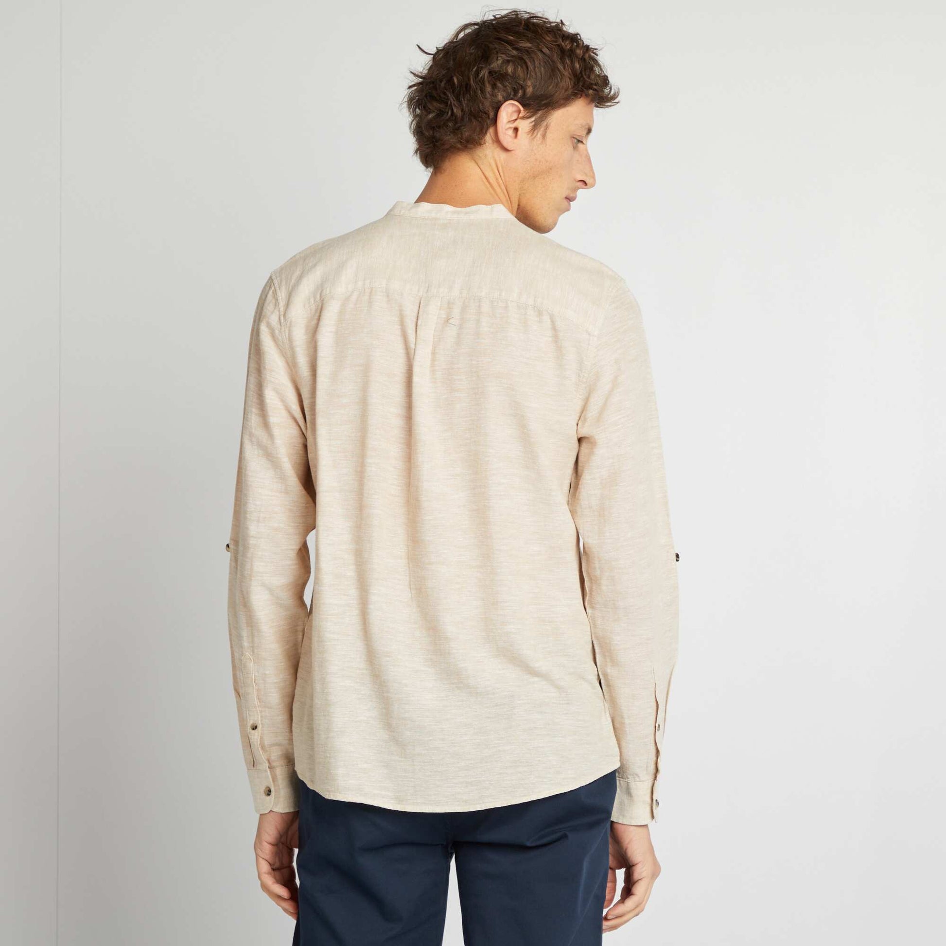 Chemise col mao avec lin ECRU
