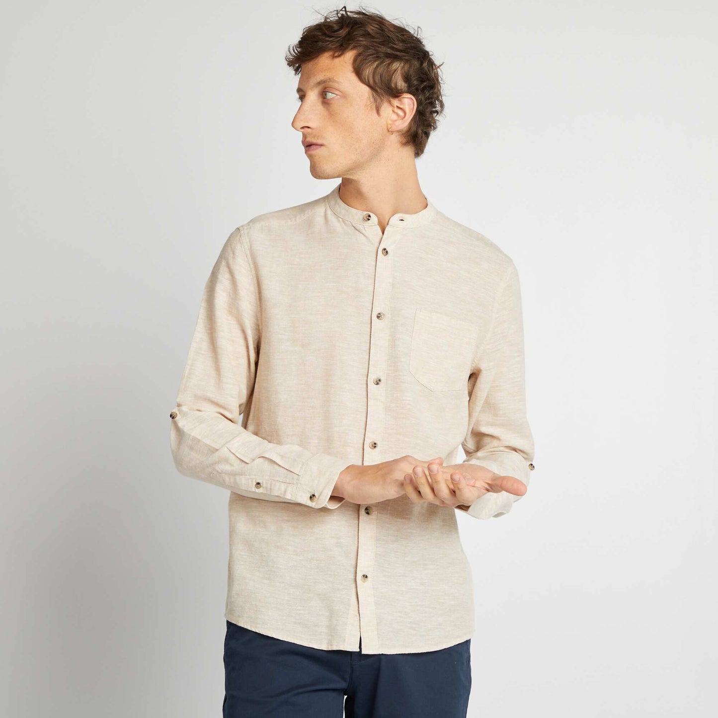 Chemise col mao avec lin ECRU