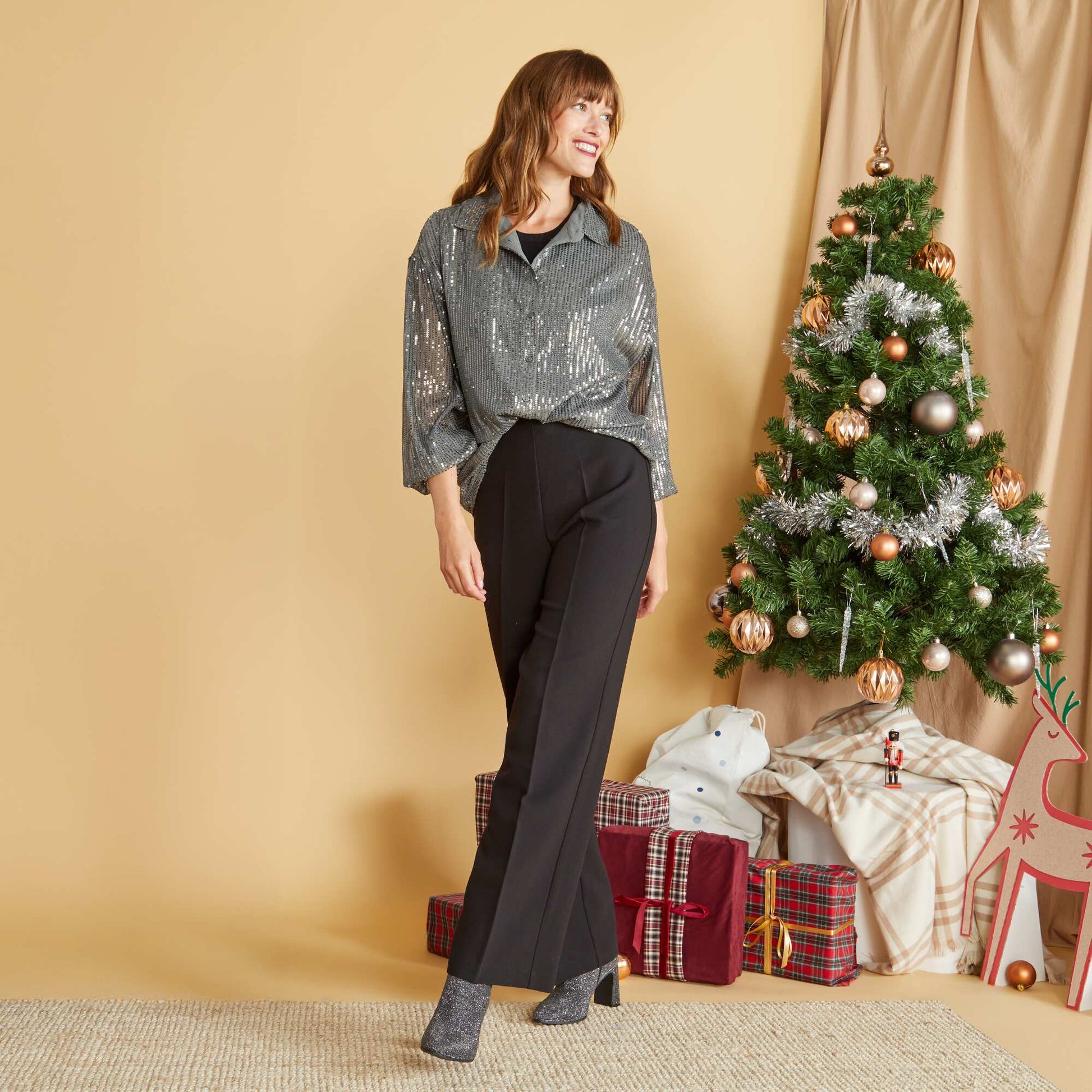 Chemise en mesh à sequins GRIS
