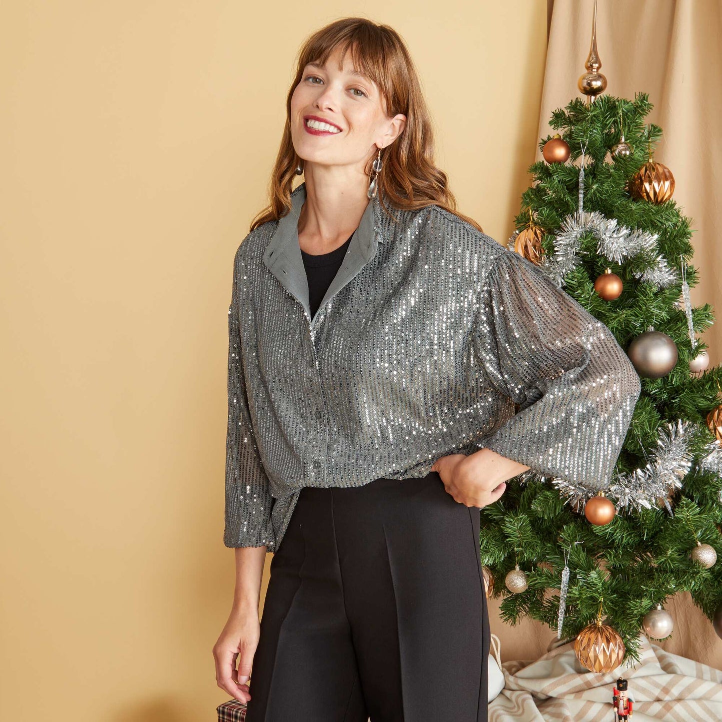 Chemise en mesh à sequins GRIS