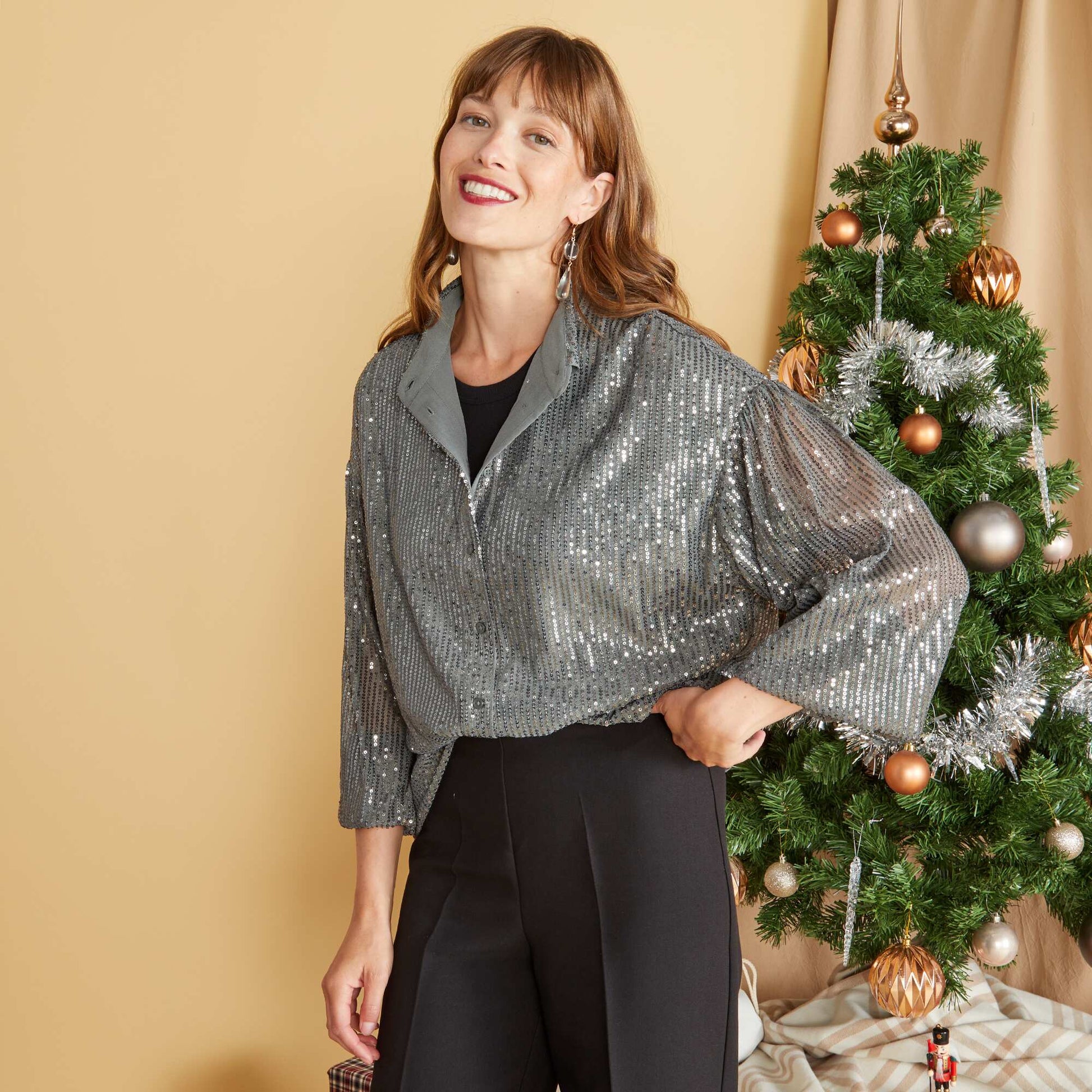 Chemise en mesh à sequins GRIS