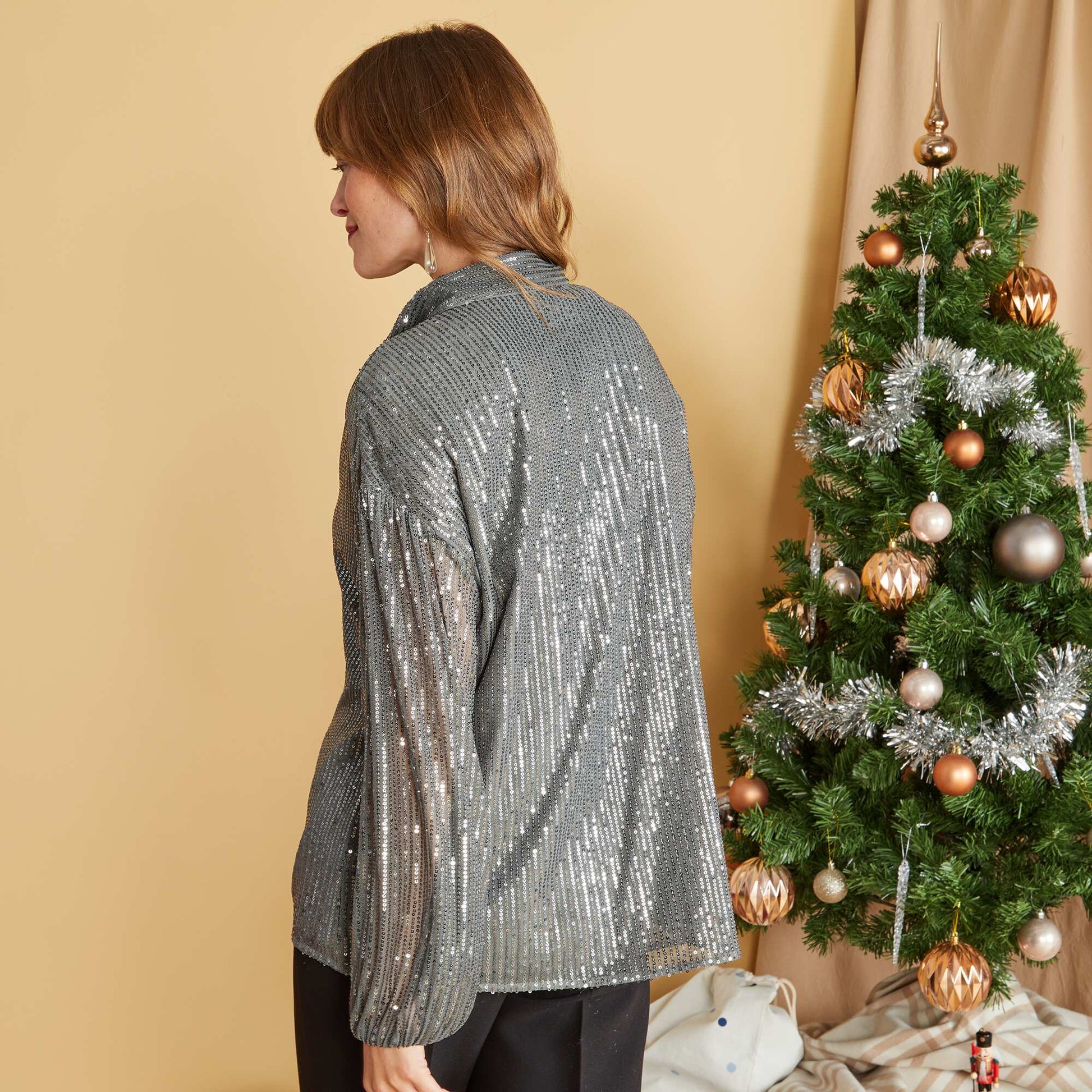 Chemise en mesh à sequins GRIS