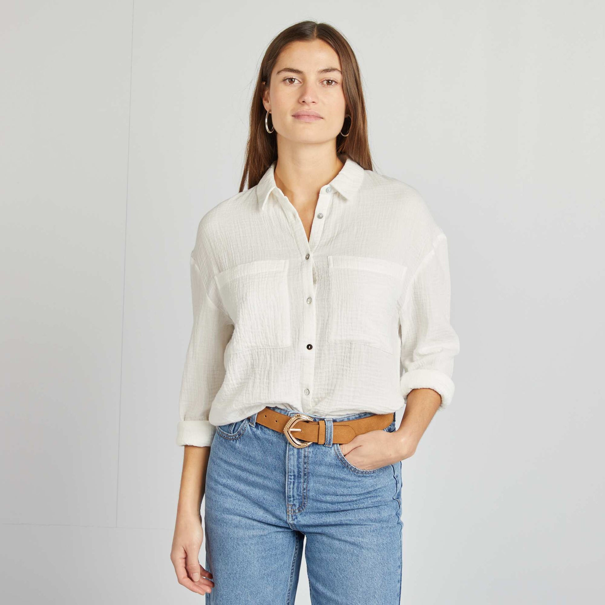 Chemisier en gaze de coton BLANC