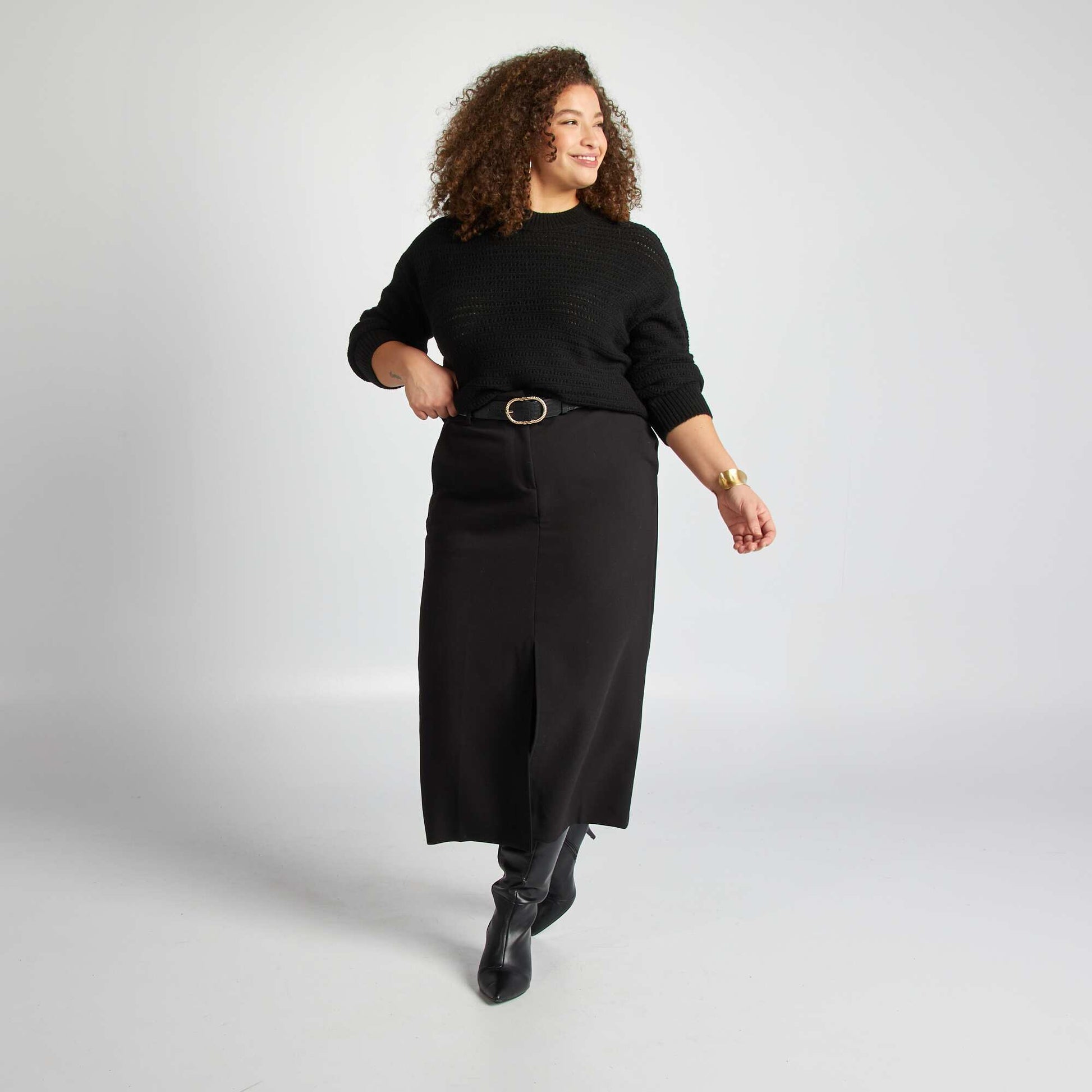 Jupe midi avec fente NOIR