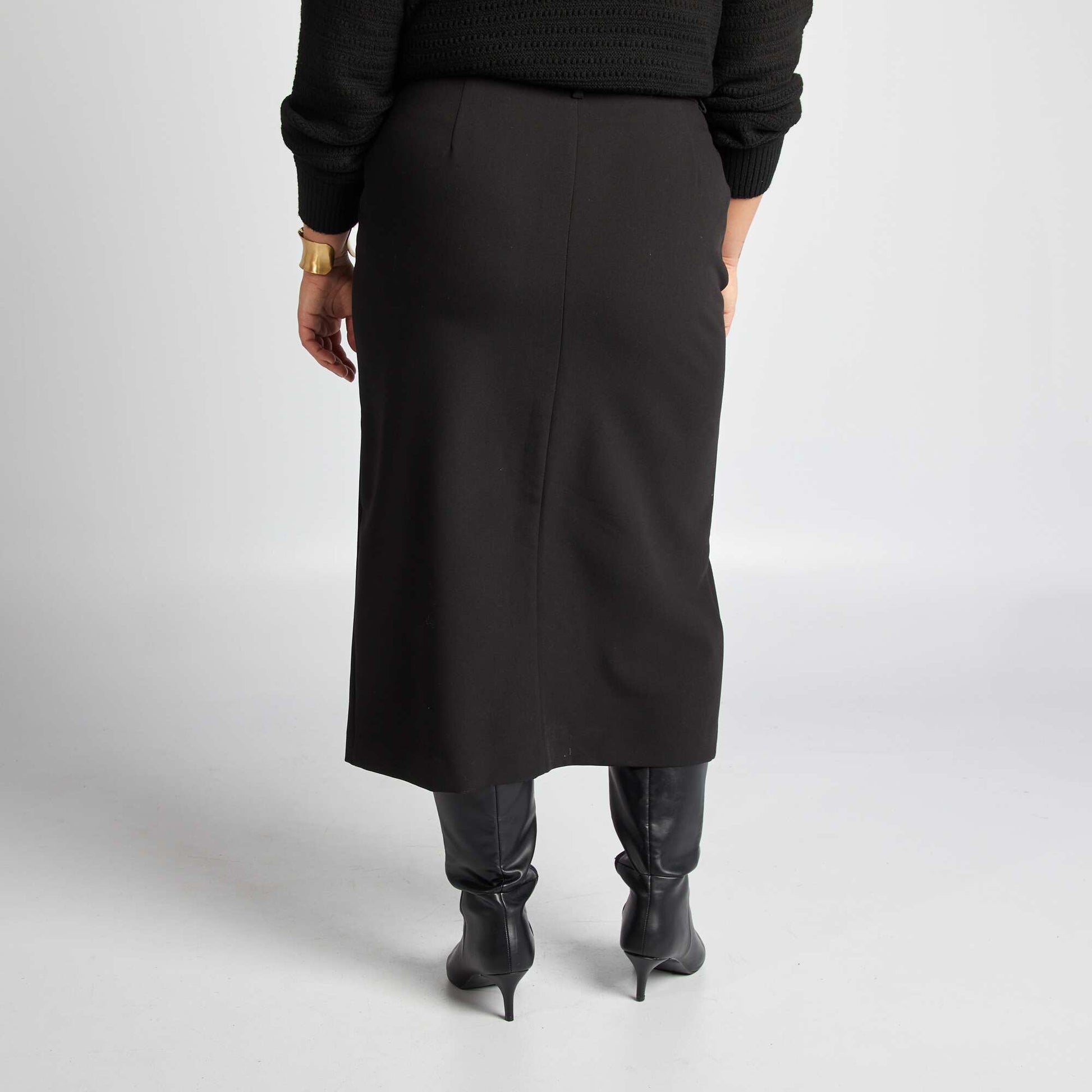 Jupe midi avec fente NOIR