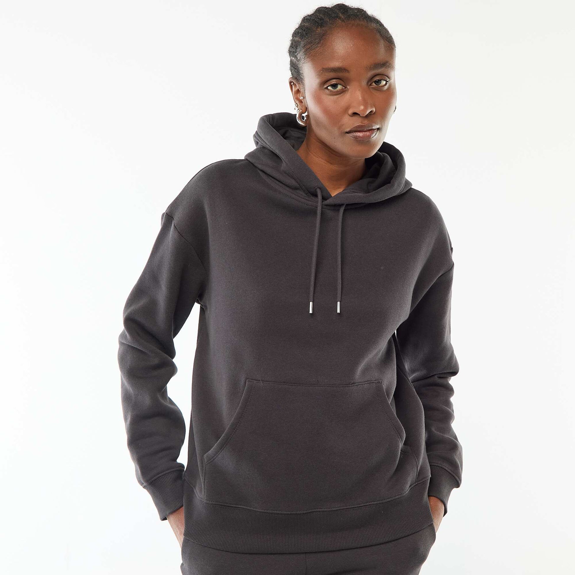 Sweat à capuche uni GRIS