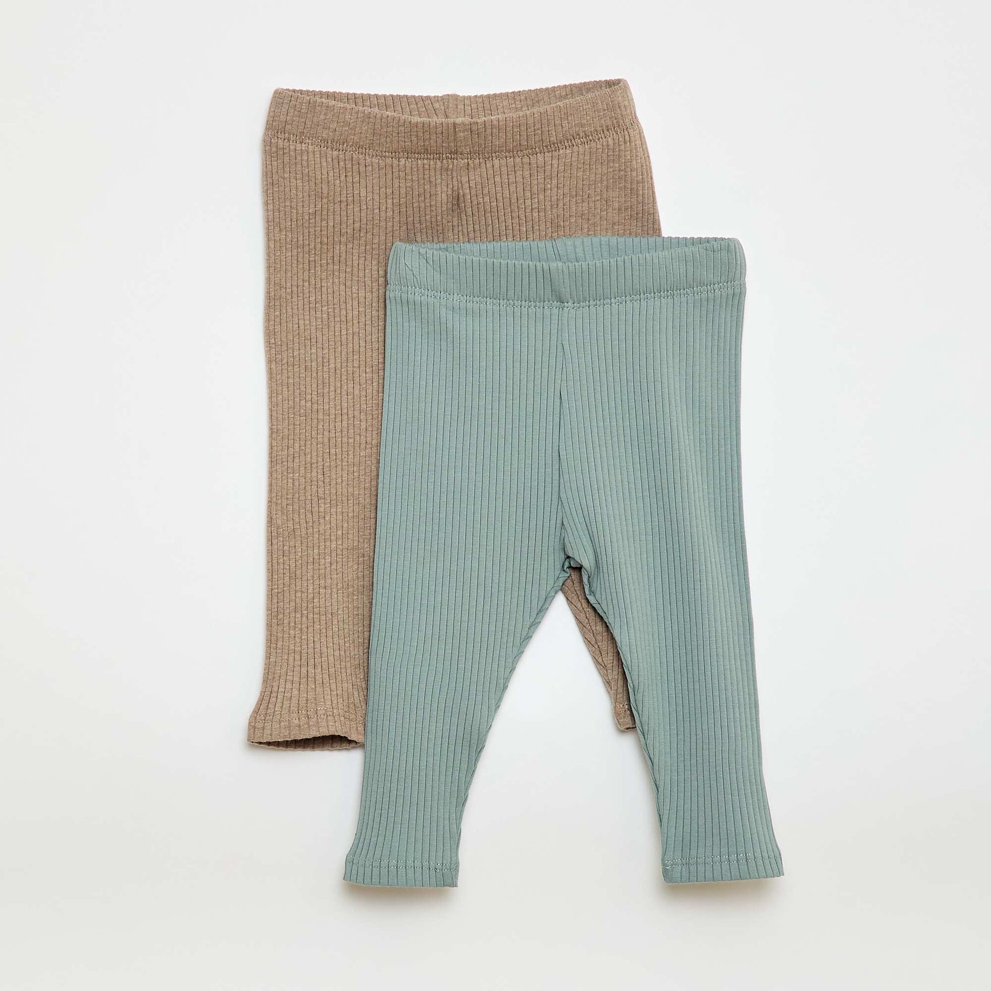 Lot de 2 leggings côtelés BEIGE/BLEU
