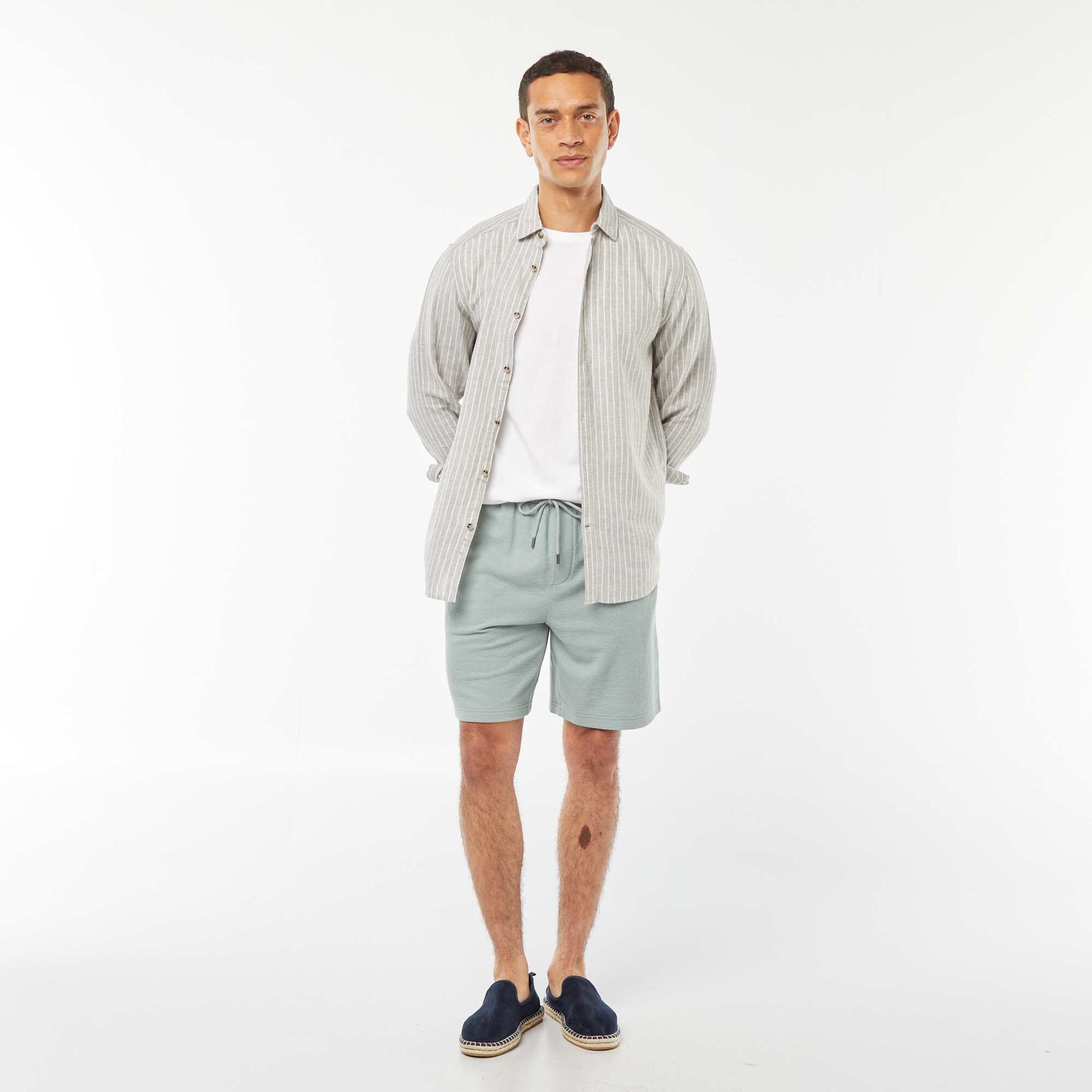 Chemise en lin mélangé rayée VERT